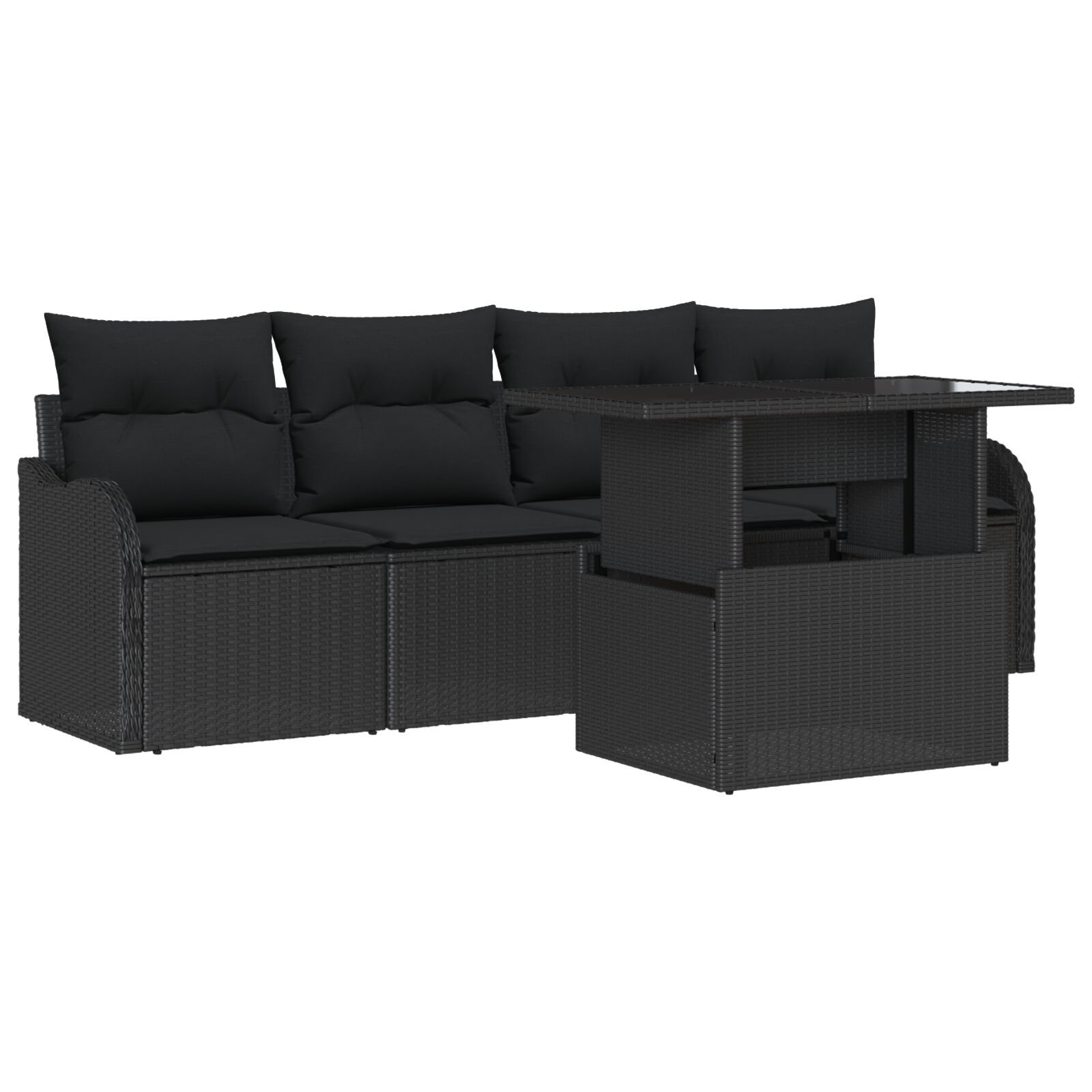 Set Canapea de Grădină vidaXL 5 Piese cu Perne Negru Poliratan