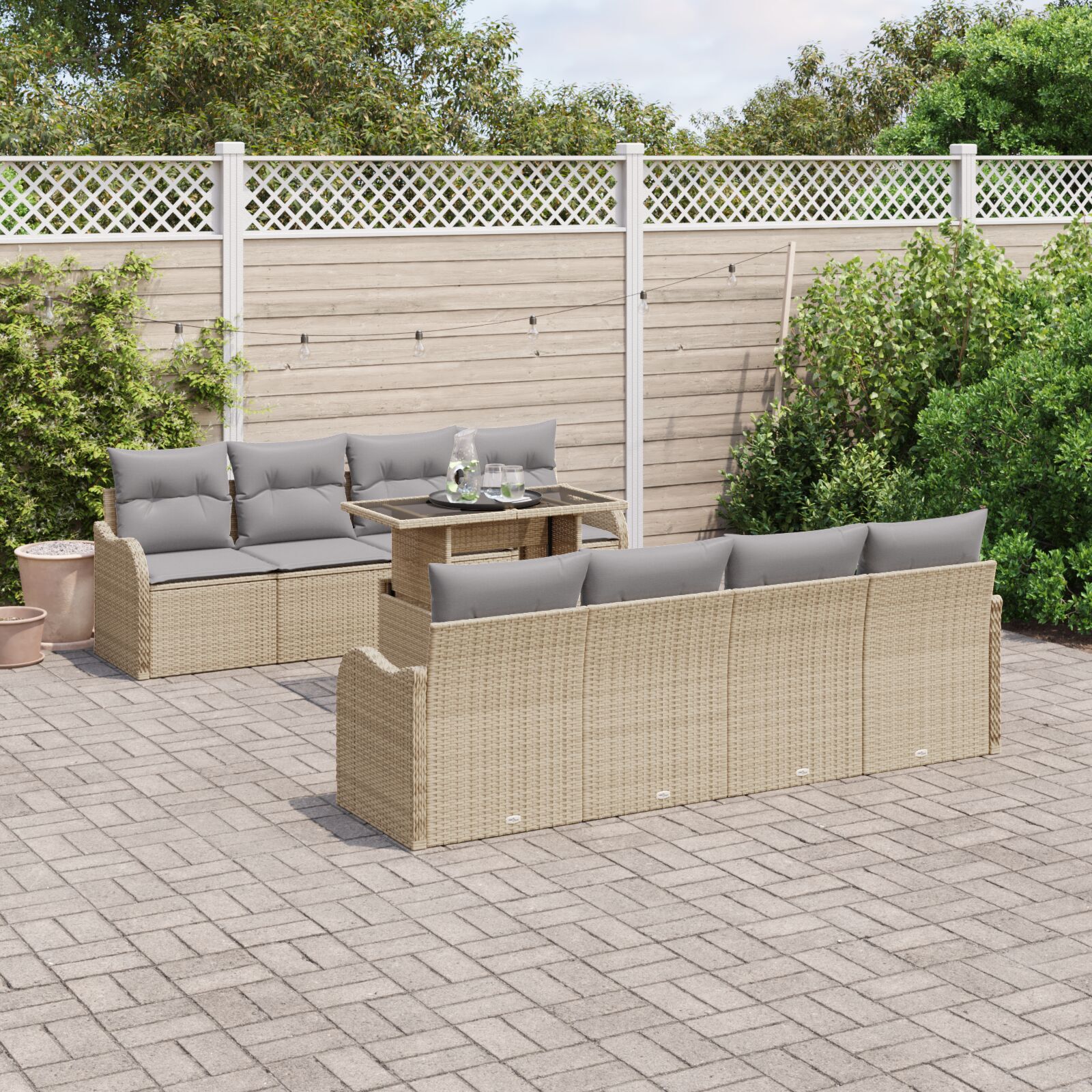 vidaXL Set de canapele pentru grădină cu pernă 7 pcs Bej Rattan poli vidaXL Set de canapele pentru grădină cu pernă 7 pcs Bej Rattan poli