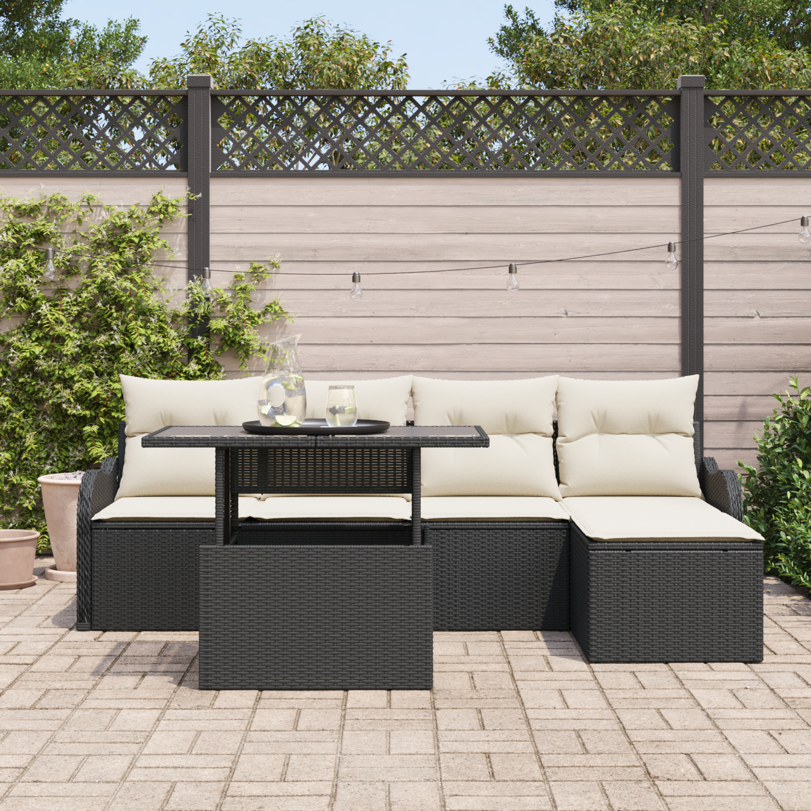 Set Canapea Grădină vidaXL 6 Piese cu Perne Negru Ratan Poly Set Canapea Grădină vidaXL 6 Piese cu Perne Negru Ratan Poly
