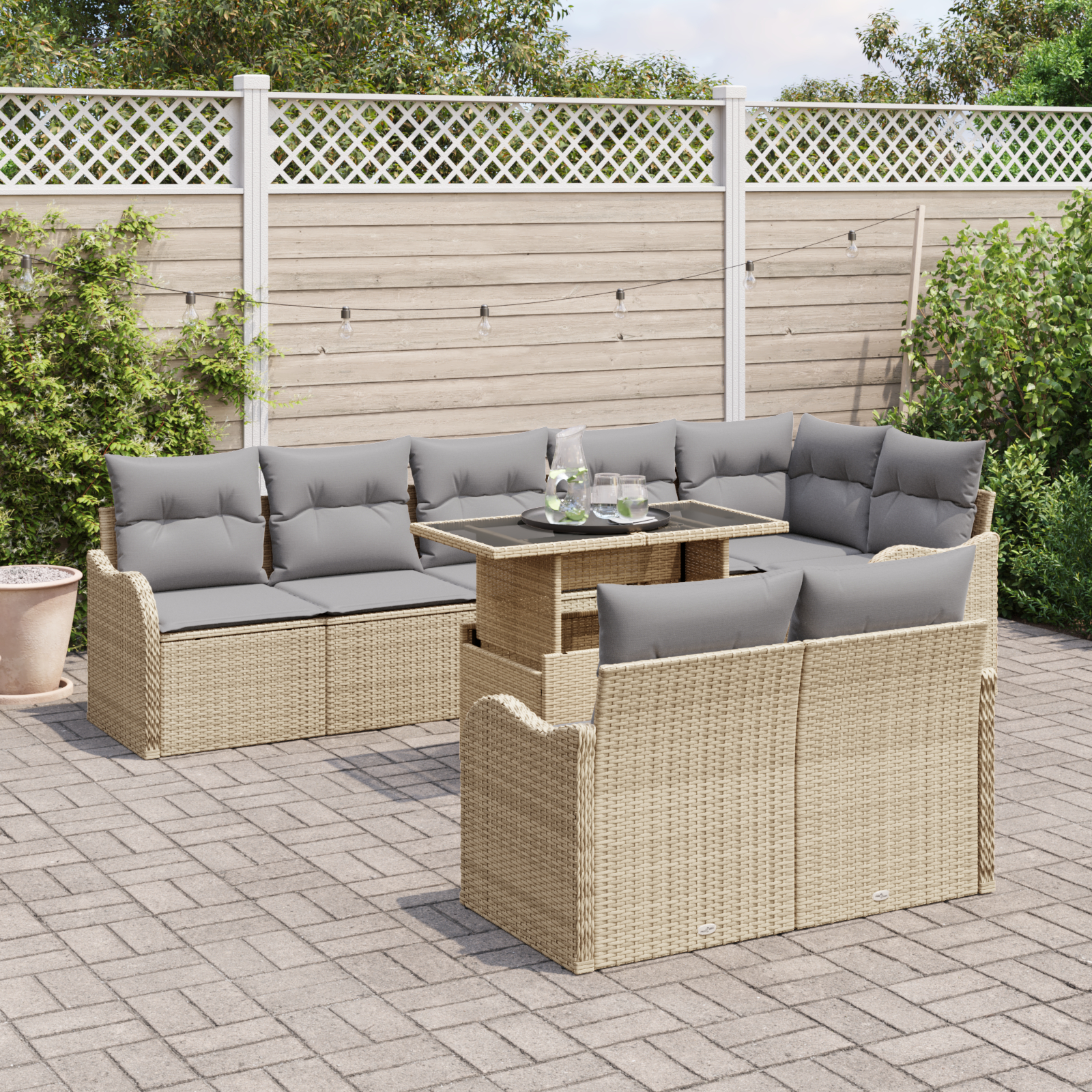 vidaXL Set de canapele pentru grădină cu pernă 9 pcs Bej Rattan poli
