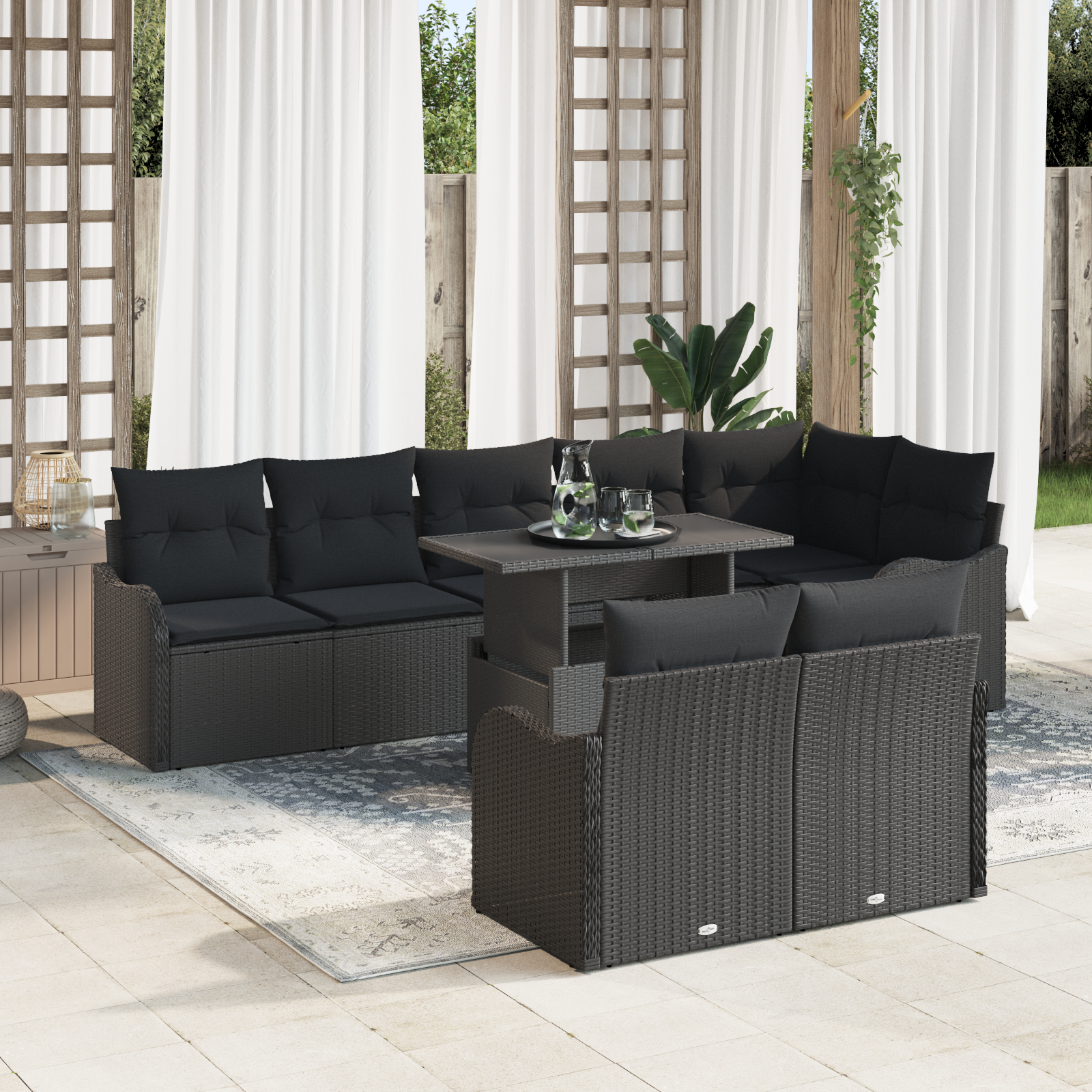 vidaXL Set de canapele pentru grădină cu pernă 9 pcs Negru Rattan poli