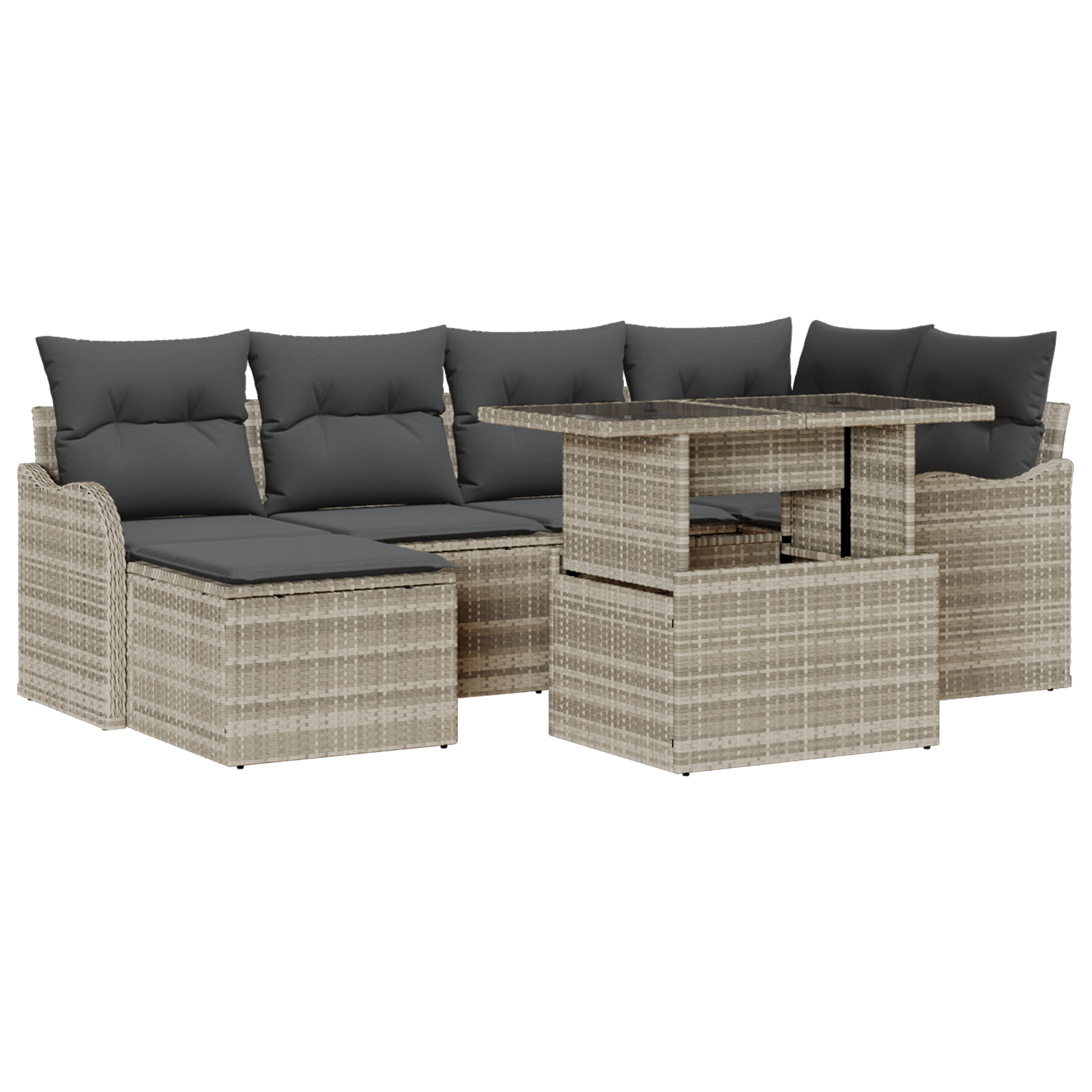 vidaXL Set de canapele pentru grădină 7 pcs Gri deschis Rattan poli vidaXL Set de canapele pentru grădină 7 pcs Gri deschis Rattan poli