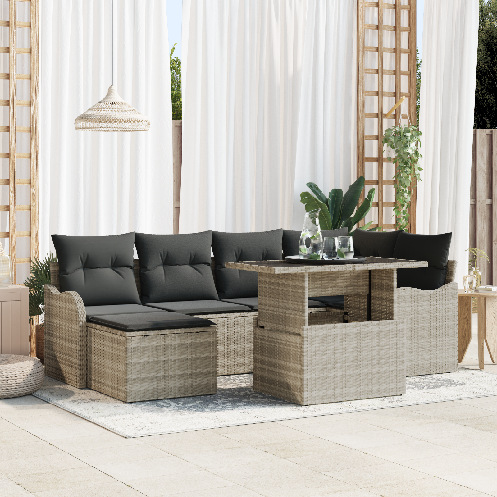 vidaXL Set de canapele pentru grădină 7 pcs Gri deschis Rattan poli vidaXL Set de canapele pentru grădină 7 pcs Gri deschis Rattan poli