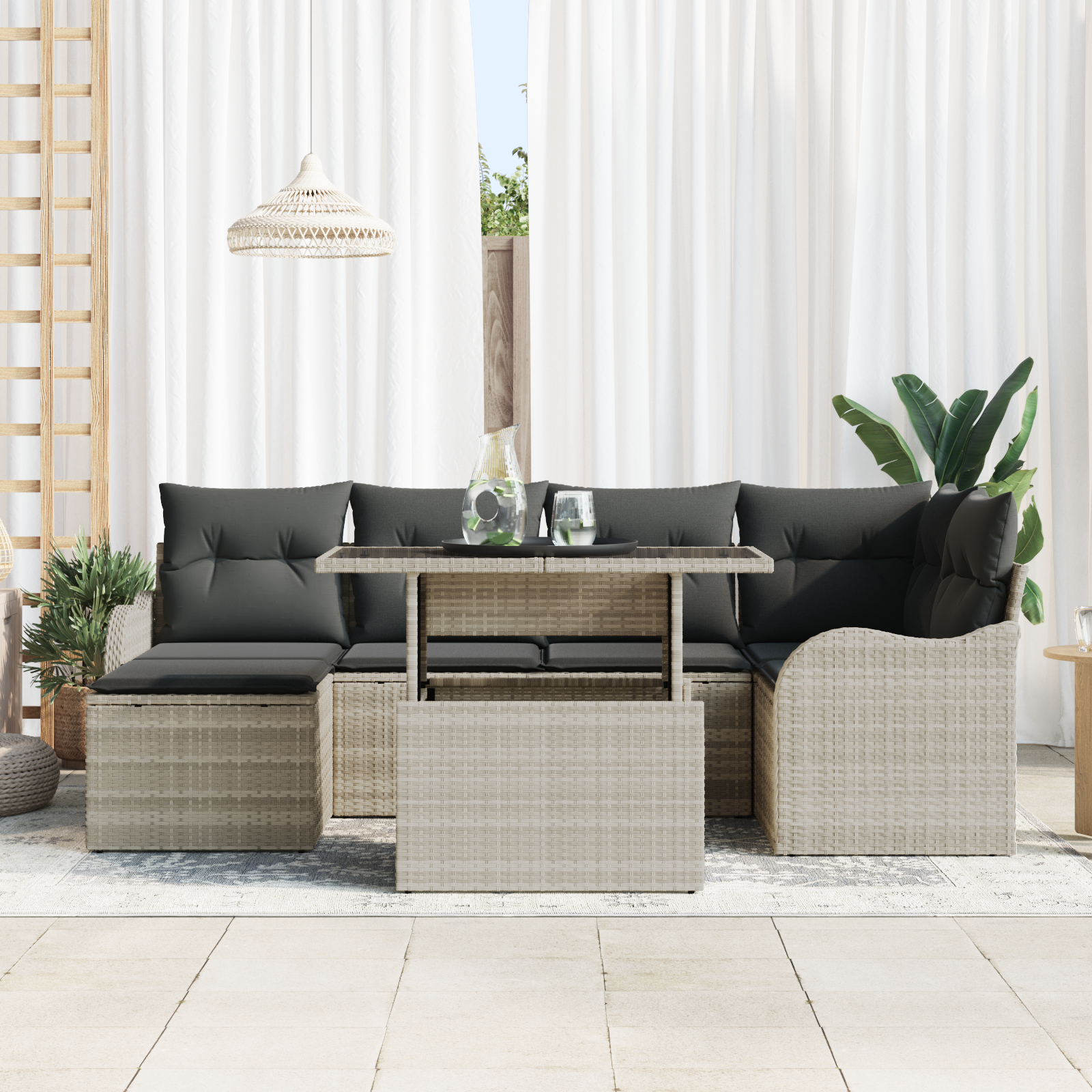 vidaXL Set de canapele pentru grădină 7 pcs Gri deschis Rattan poli vidaXL Set de canapele pentru grădină 7 pcs Gri deschis Rattan poli
