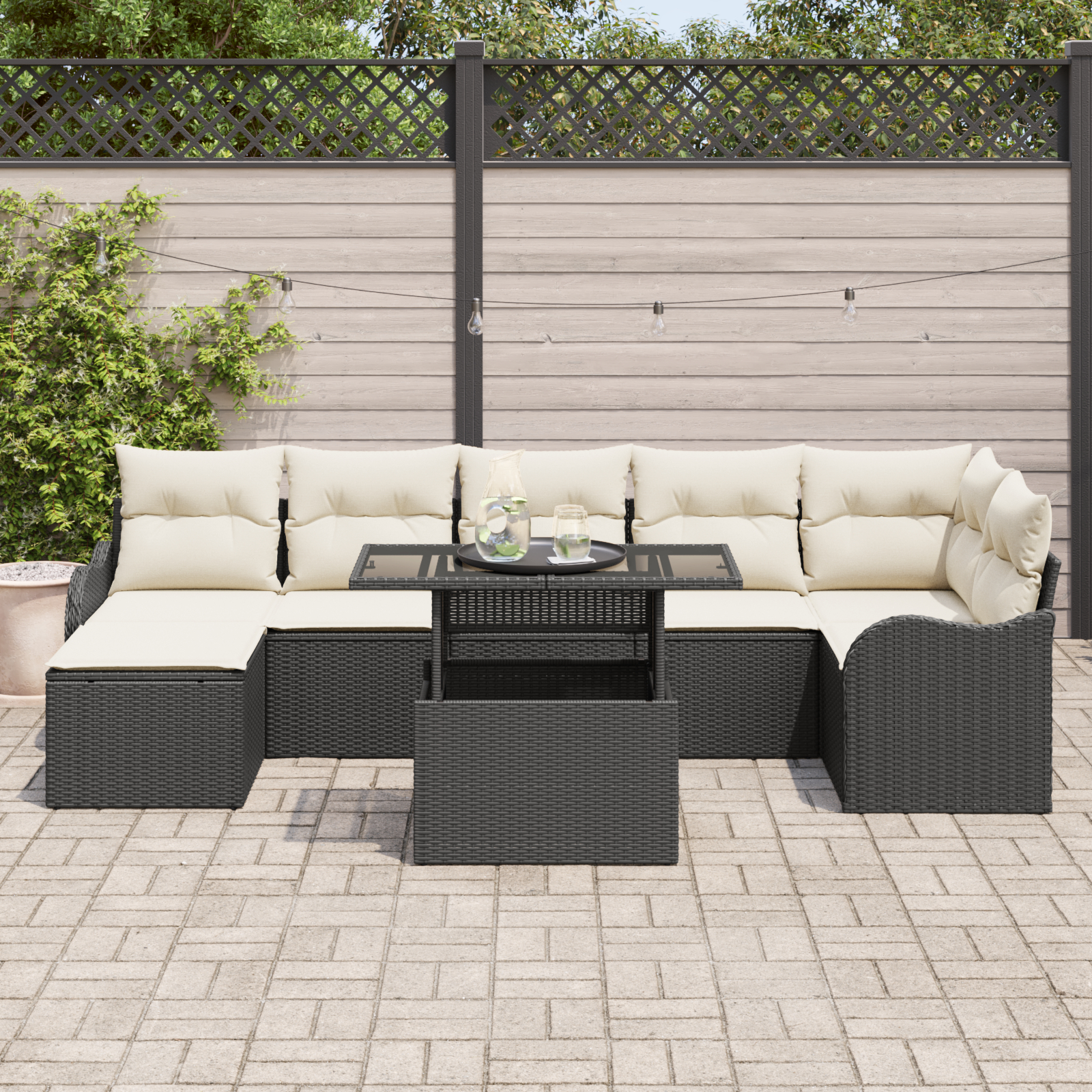Set canapea grădină 8 piese cu perne Negru Ratan Polimer