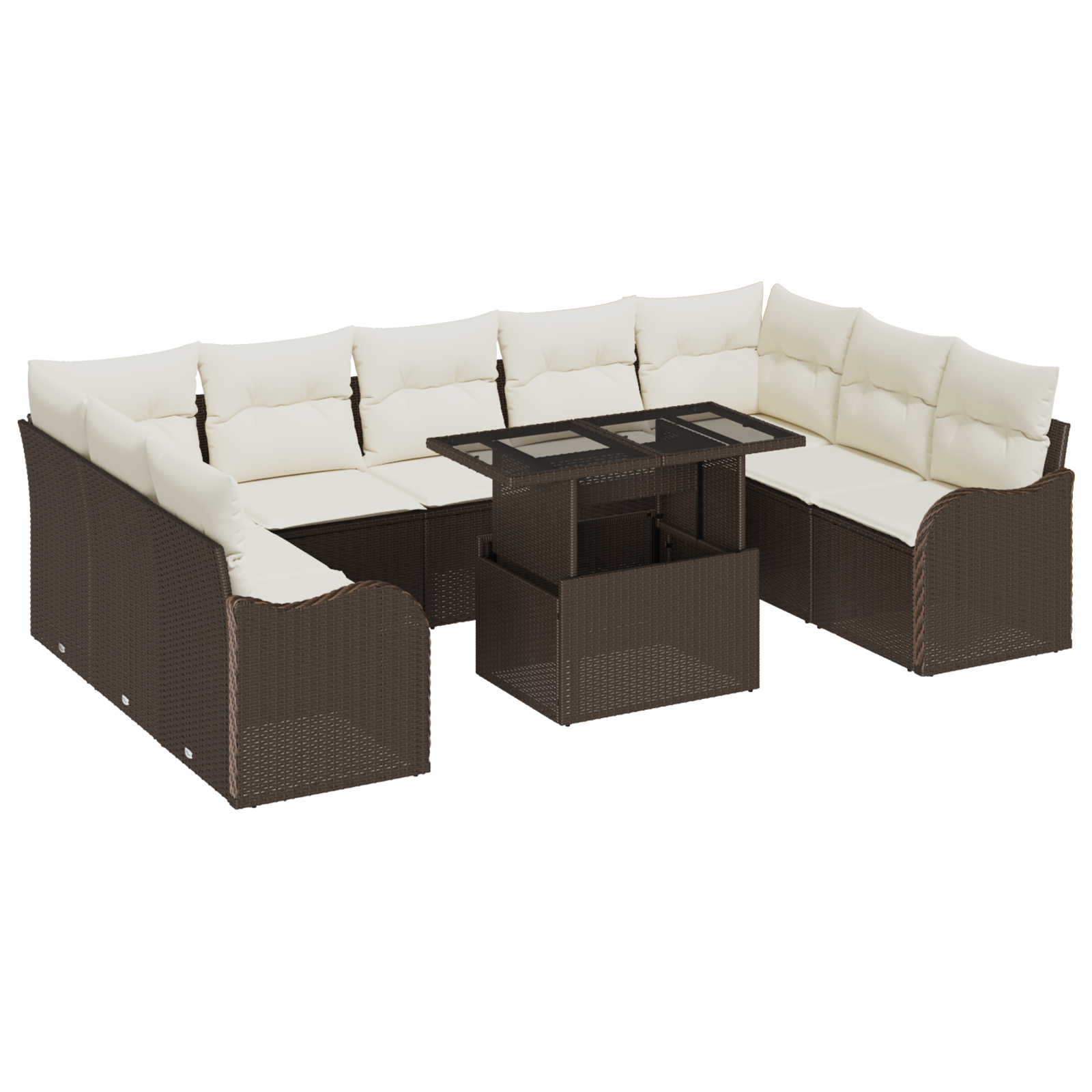 vidaXL Set de canapele pentru grădină cu pernă 10 pcs Maro Rattan poli vidaXL Set de canapele pentru grădină cu pernă 10 pcs Maro Rattan poli