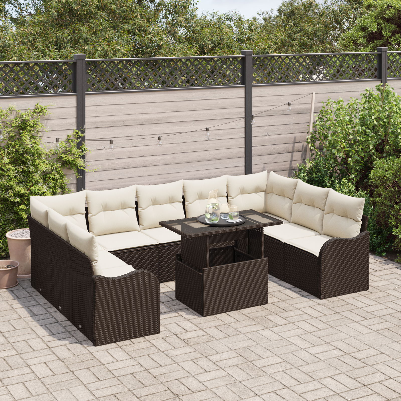 vidaXL Set de canapele pentru grădină cu pernă 10 pcs Maro Rattan poli vidaXL Set de canapele pentru grădină cu pernă 10 pcs Maro Rattan poli