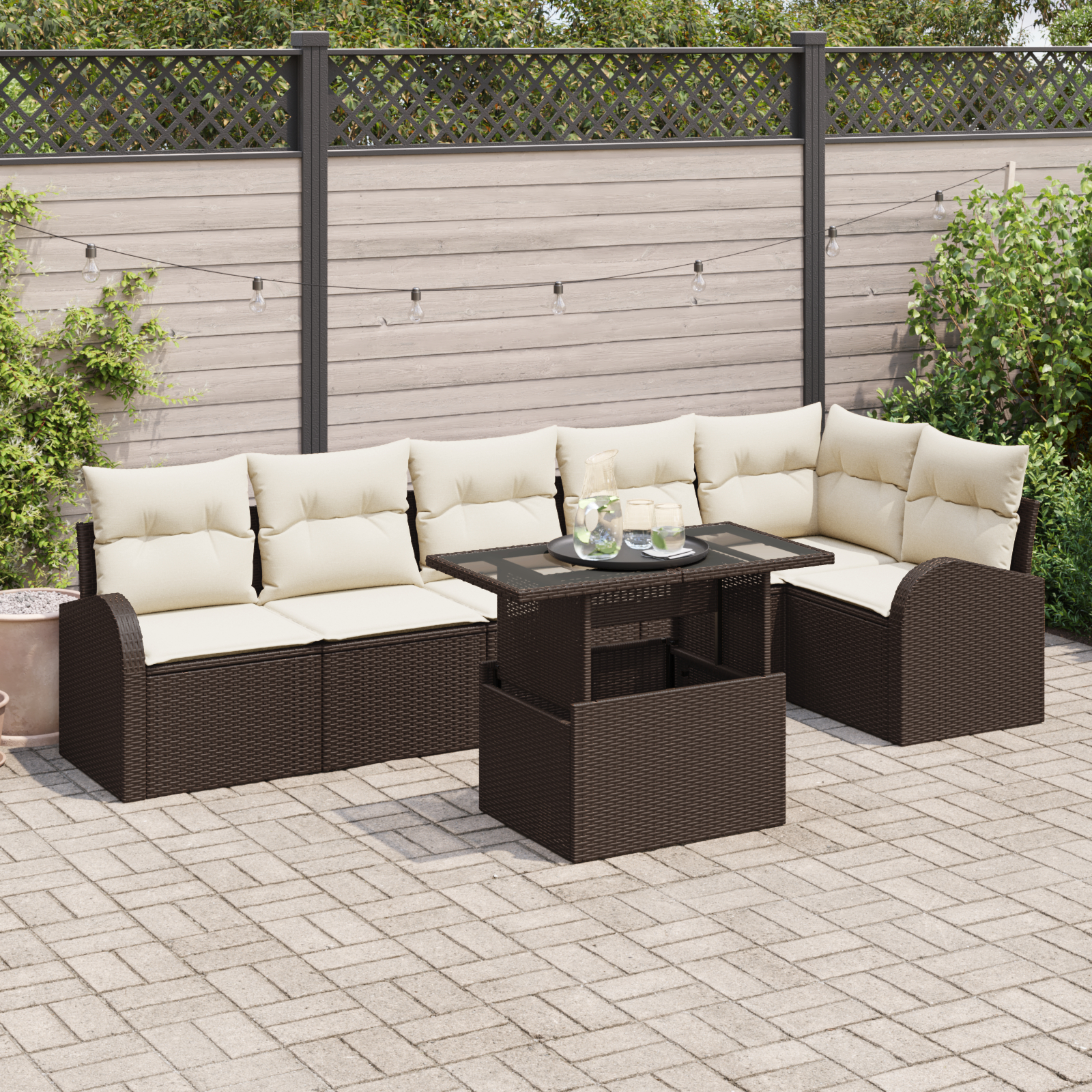 vidaXL Set de canapele pentru grădină cu pernă 7 pcs maro și crem vidaXL Set de canapele pentru grădină cu pernă 7 pcs maro și crem