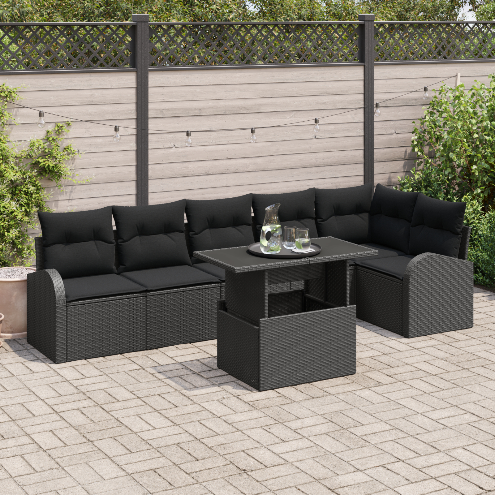 vidaXL Set de canapele pentru grădină 7 pcs Negru 100 x 55 x 73 cm