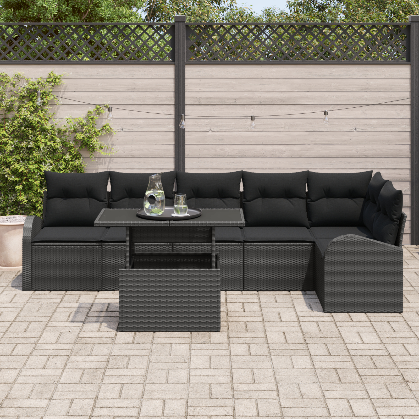 vidaXL Set de canapele pentru grădină 7 pcs Negru 100 x 55 x 73 cm