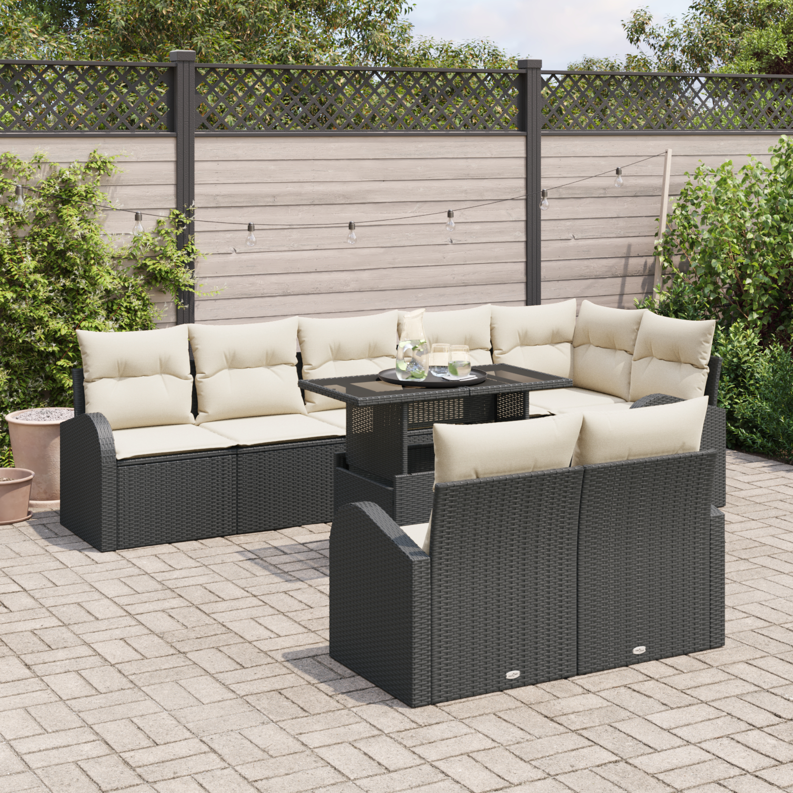 vidaXL Set de canapele pentru grădină cu pernă 9 pcs negru și crem vidaXL Set de canapele pentru grădină cu pernă 9 pcs negru și crem