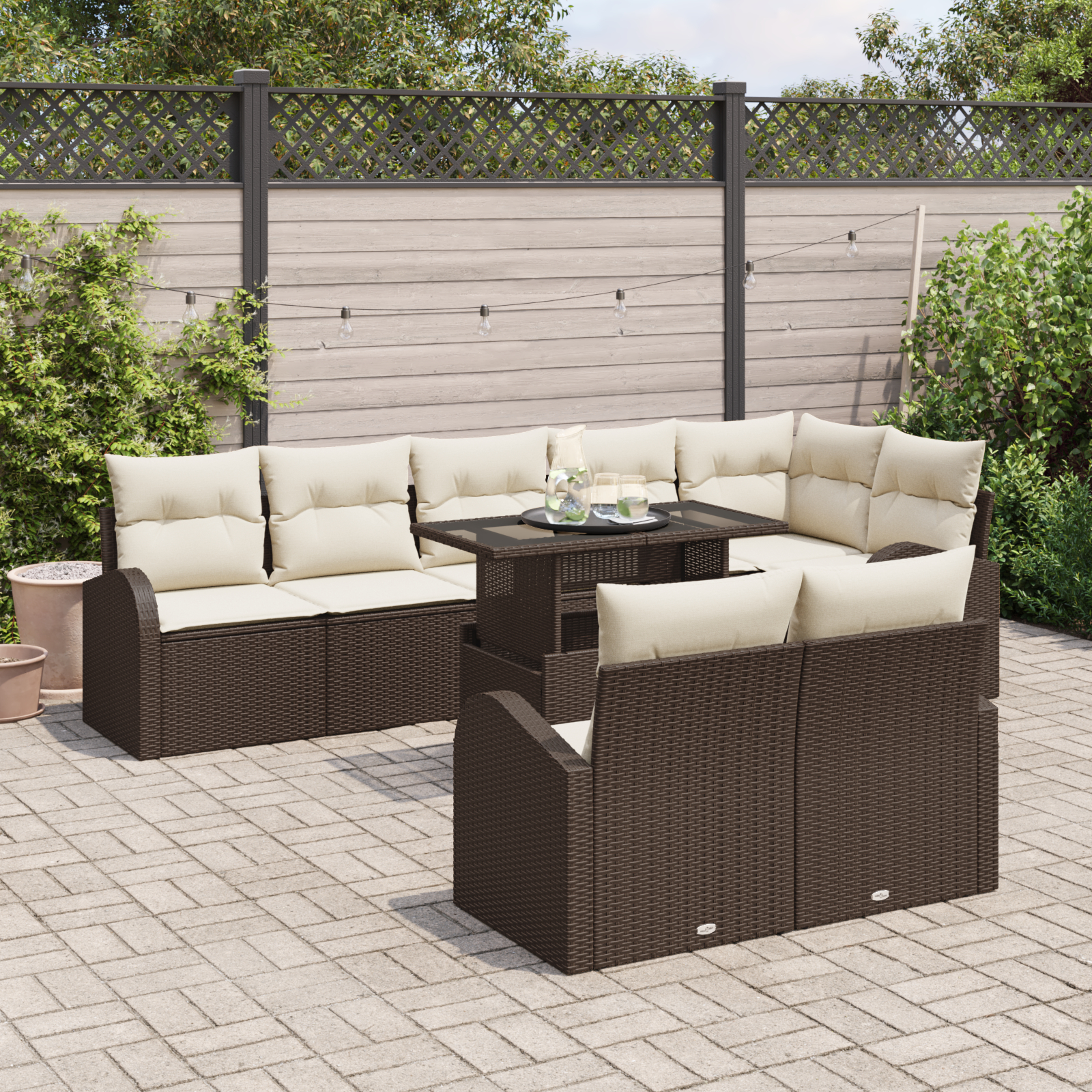vidaXL Set de canapele pentru grădină cu pernă 9 pcs maro și crem