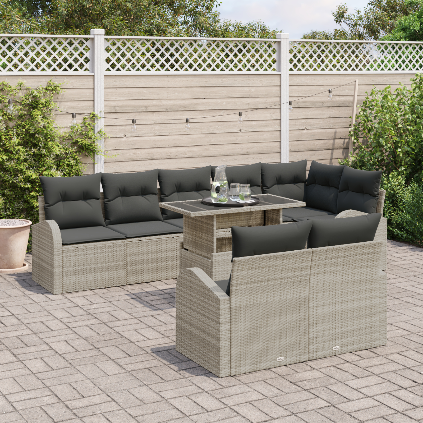 vidaXL Set de canapele pentru grădină cu pernă 9 pcs Gri deschis vidaXL Set de canapele pentru grădină cu pernă 9 pcs Gri deschis