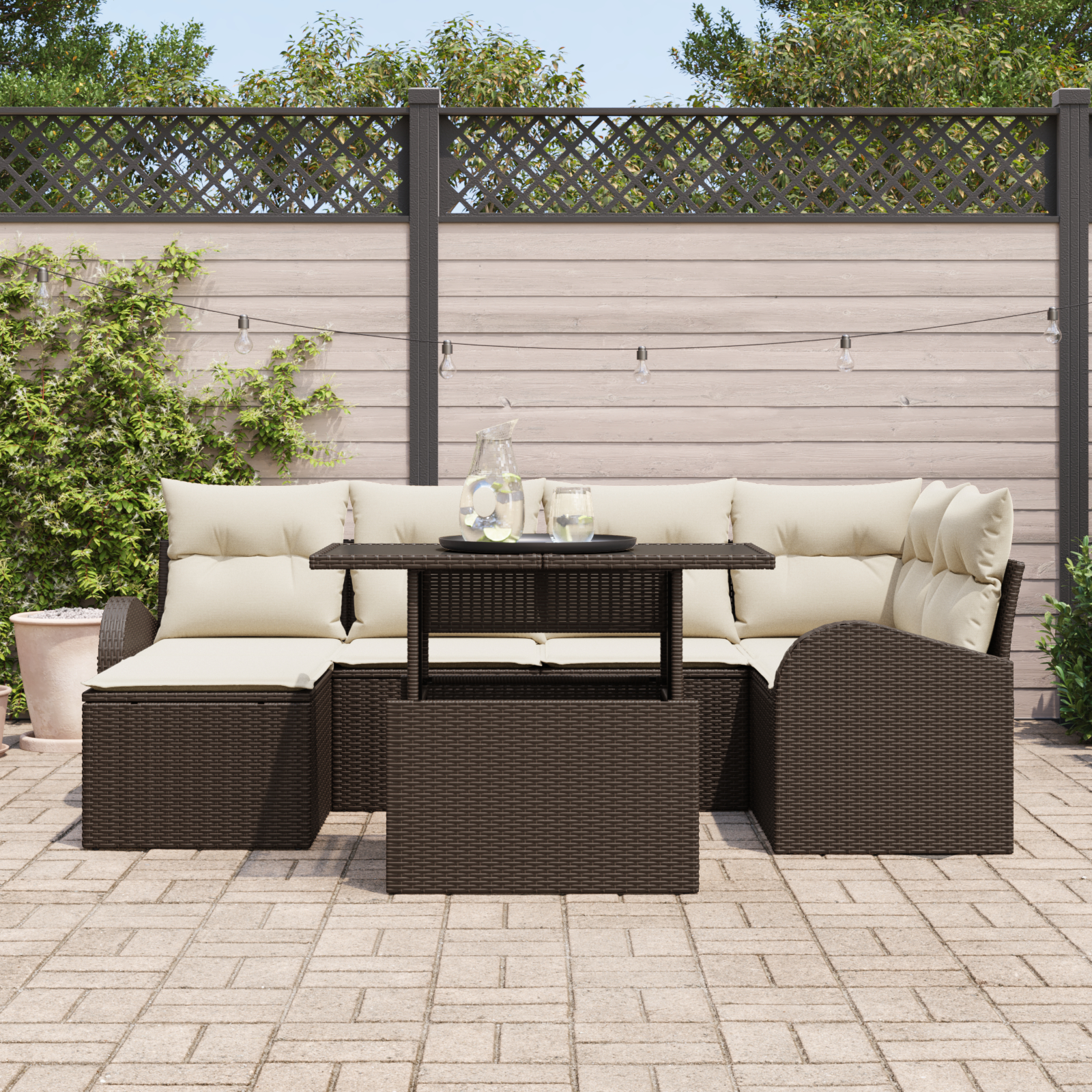 vidaXL Set de canapele pentru grădină cu pernă 7 pcs maro și crem
