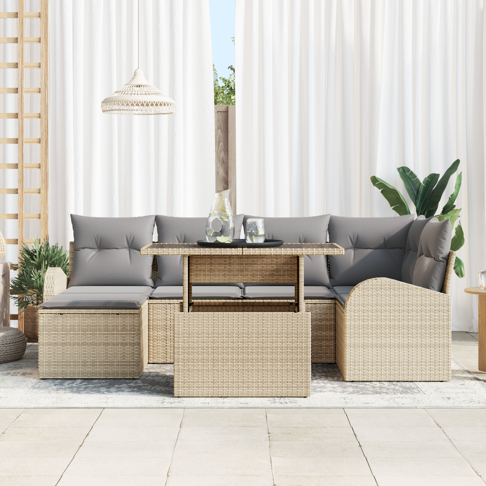 vidaXL Set de canapele pentru grădină 7 pcs bej și gri deschis