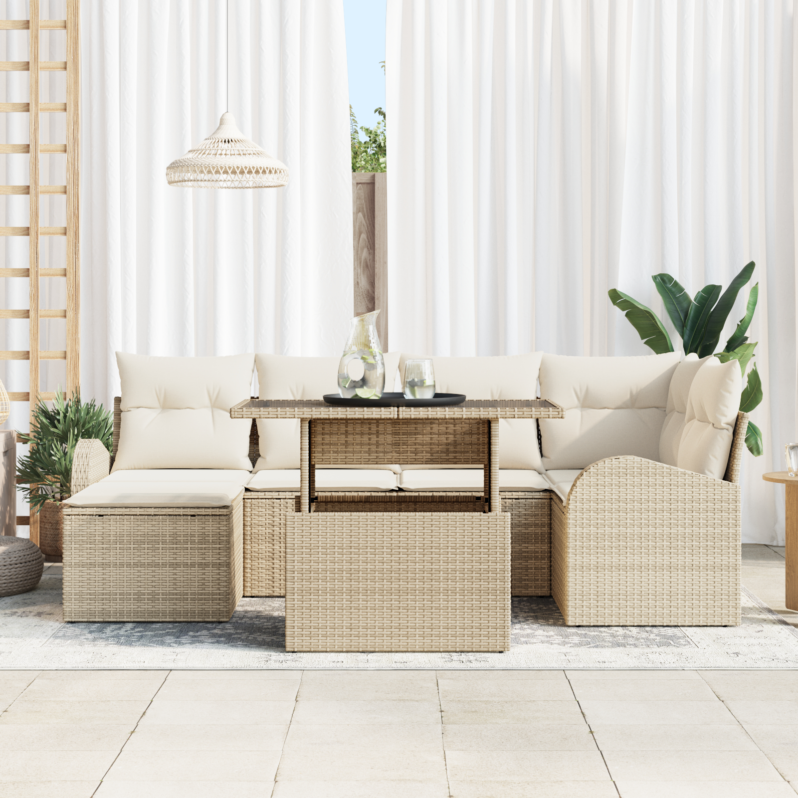 vidaXL Set de canapele pentru grădină cu pernă 7 pcs bej și crem vidaXL Set de canapele pentru grădină cu pernă 7 pcs bej și crem