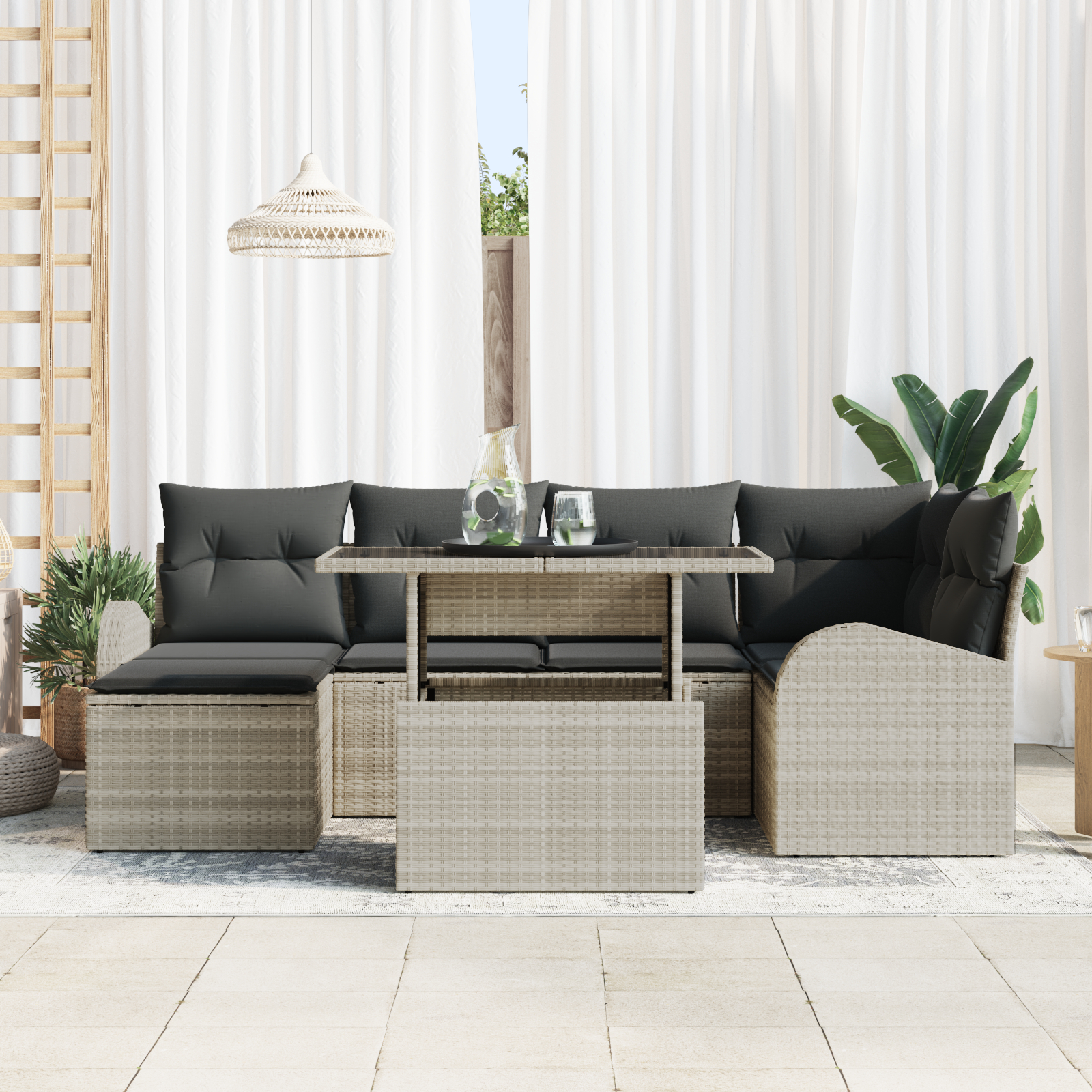 vidaXL Set de canapele pentru grădină cu pernă 7 pcs Gri deschis