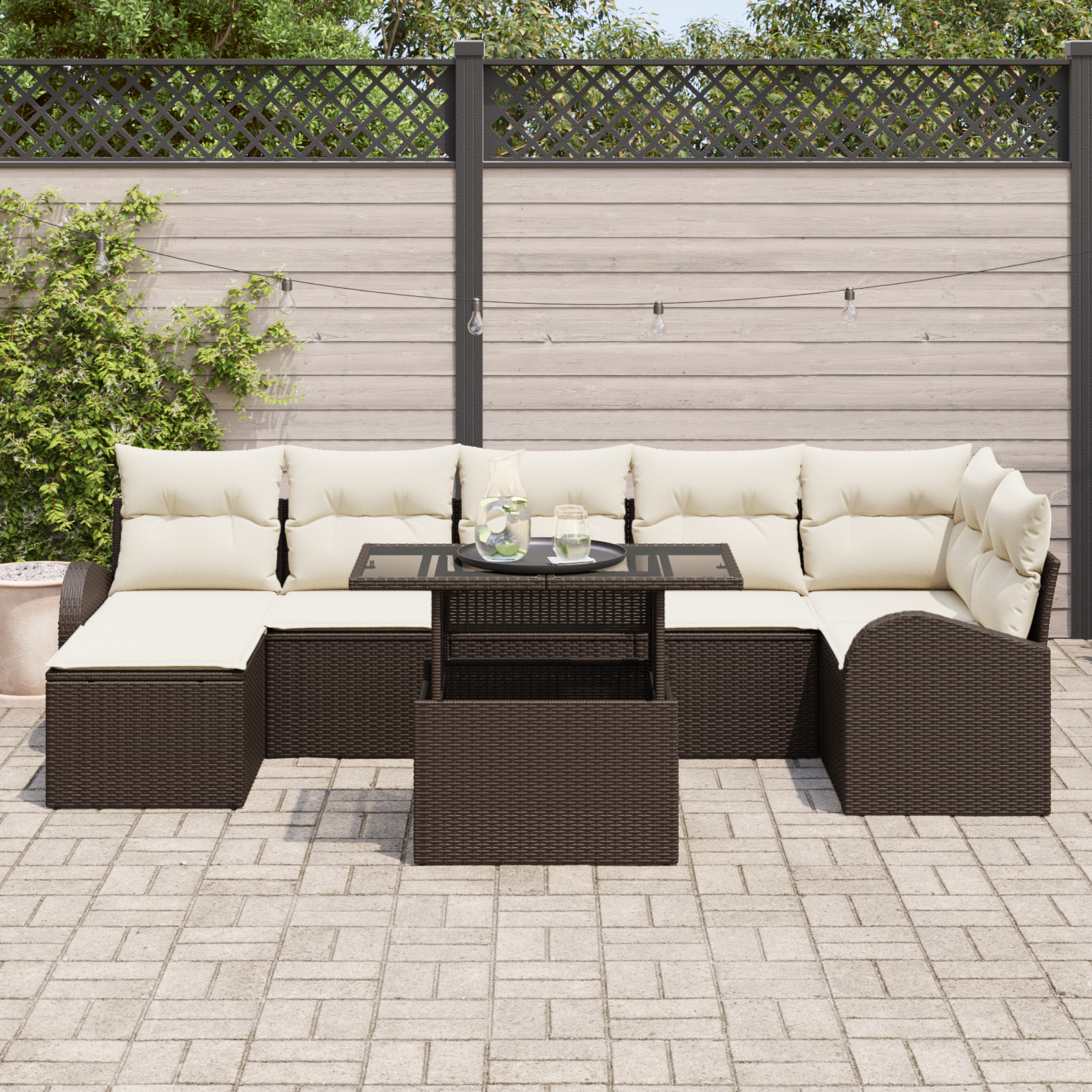 vidaXL Set de canapele pentru grădină cu pernă 8 pcs maro și crem