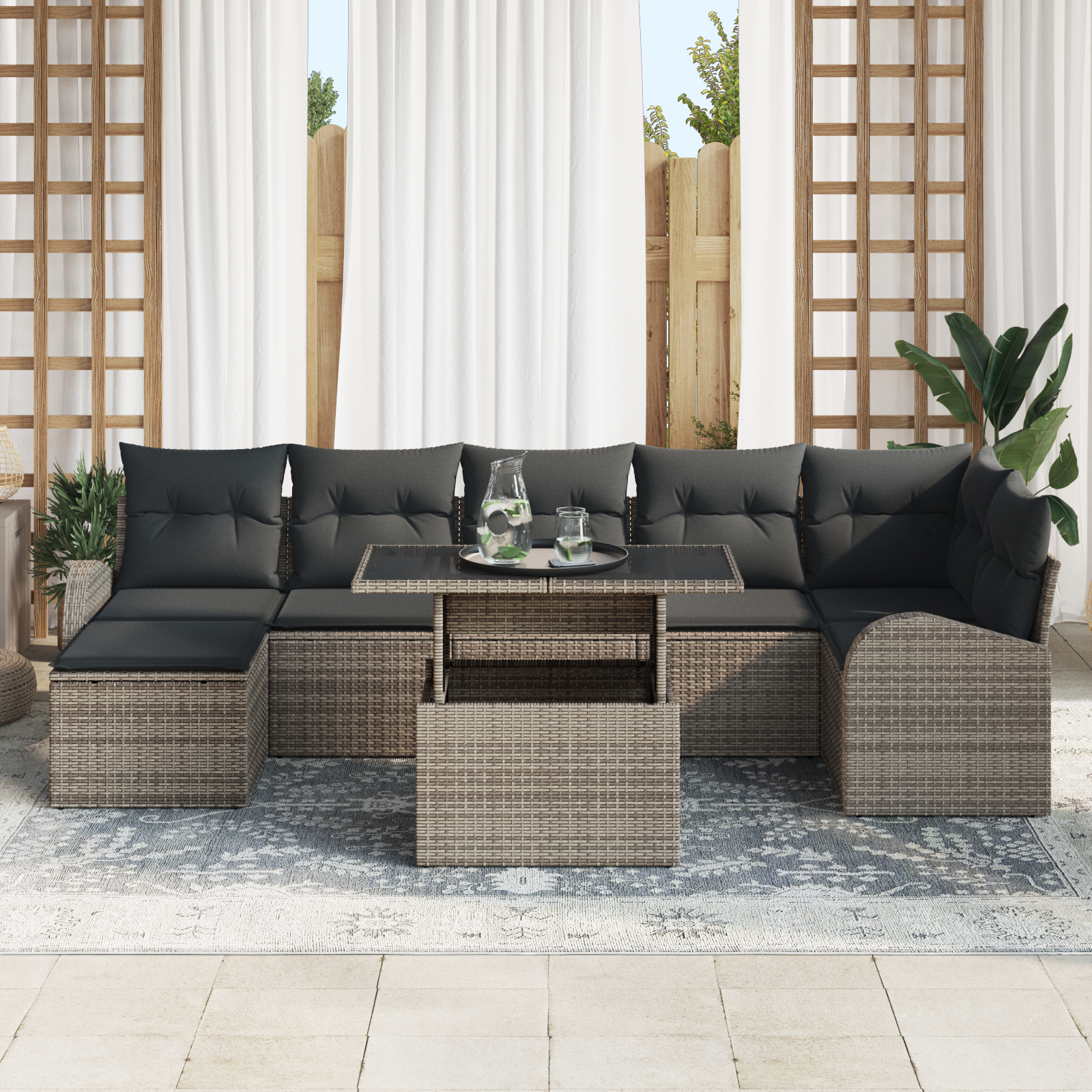 vidaXL Set de canapele pentru grădină cu pernă 8 pcs Gri