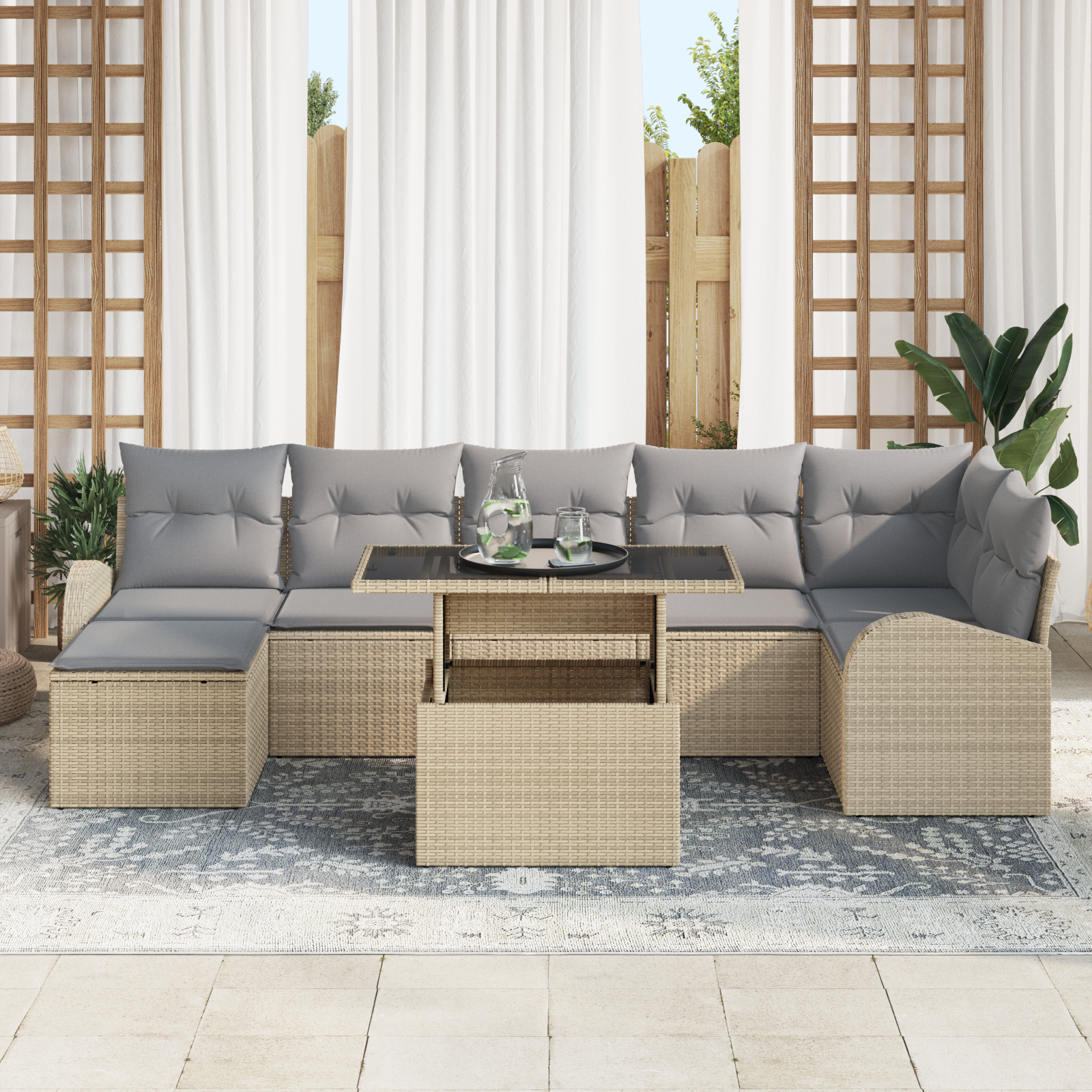 vidaXL Set de canapele pentru grădină 8 pcs bej și gri deschis