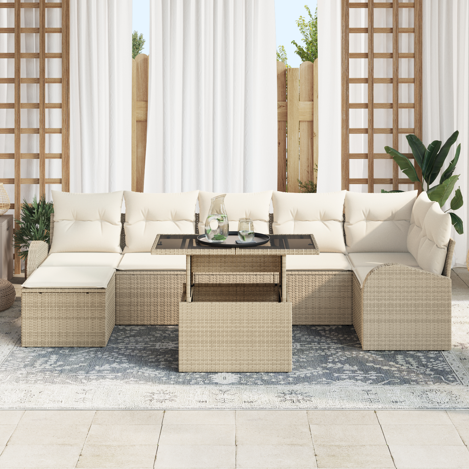 vidaXL Set de canapele pentru grădină cu pernă 8 pcs bej și crem