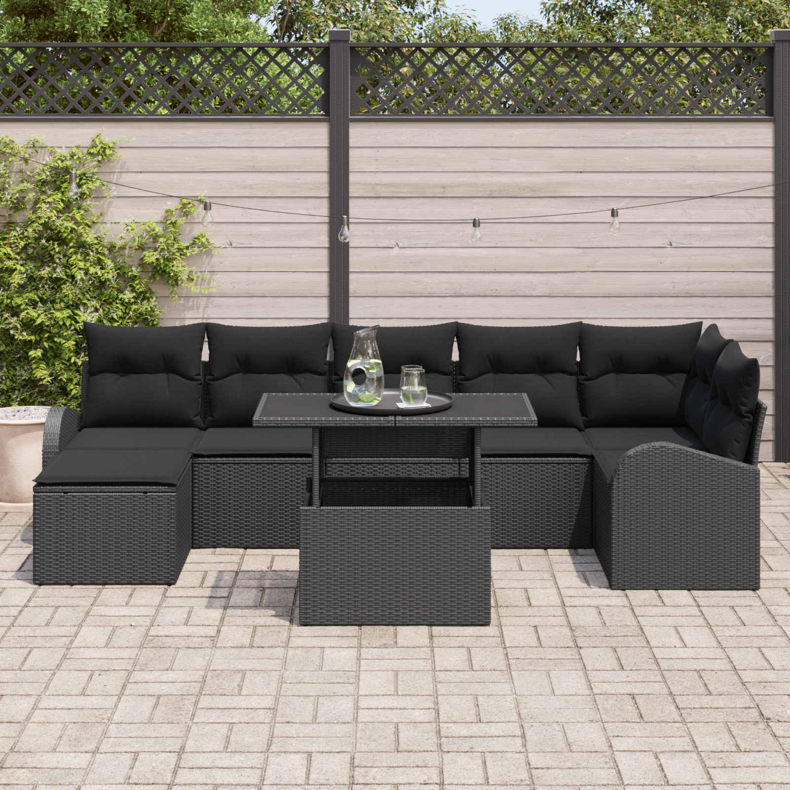 vidaXL Set de canapele pentru grădină cu pernă 8 pcs Negru