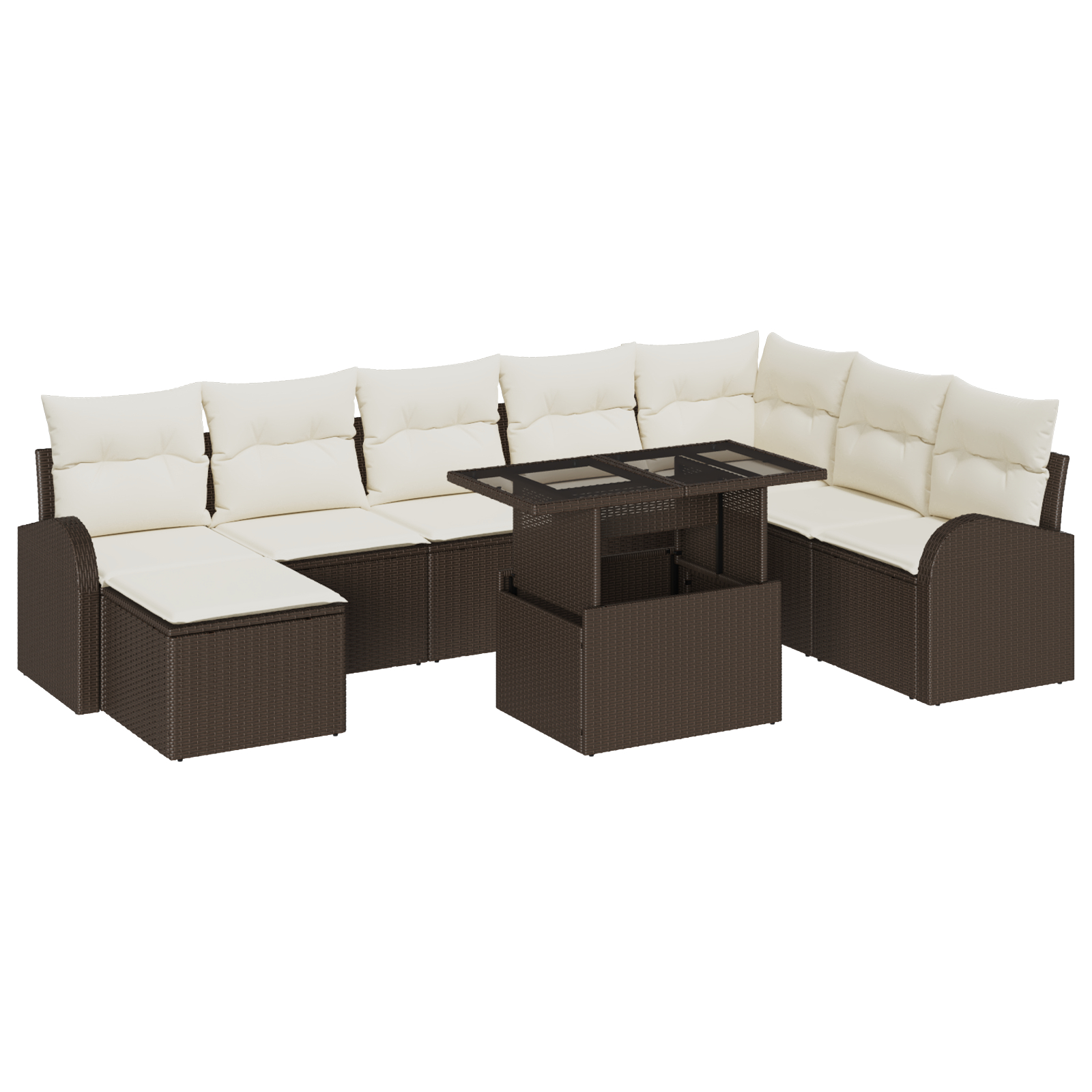 vidaXL Set de canapele pentru grădină cu pernă 9 pcs maro și crem