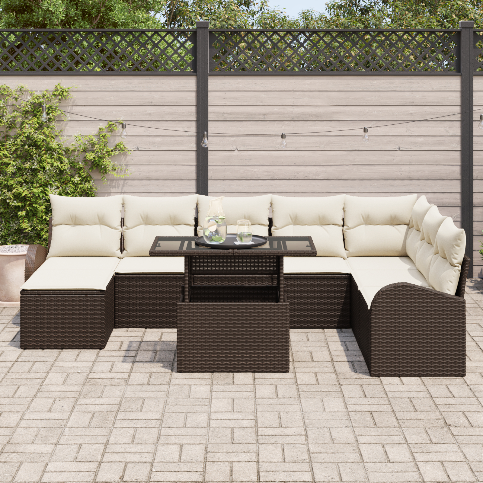 vidaXL Set de canapele pentru grădină cu pernă 9 pcs maro și crem
