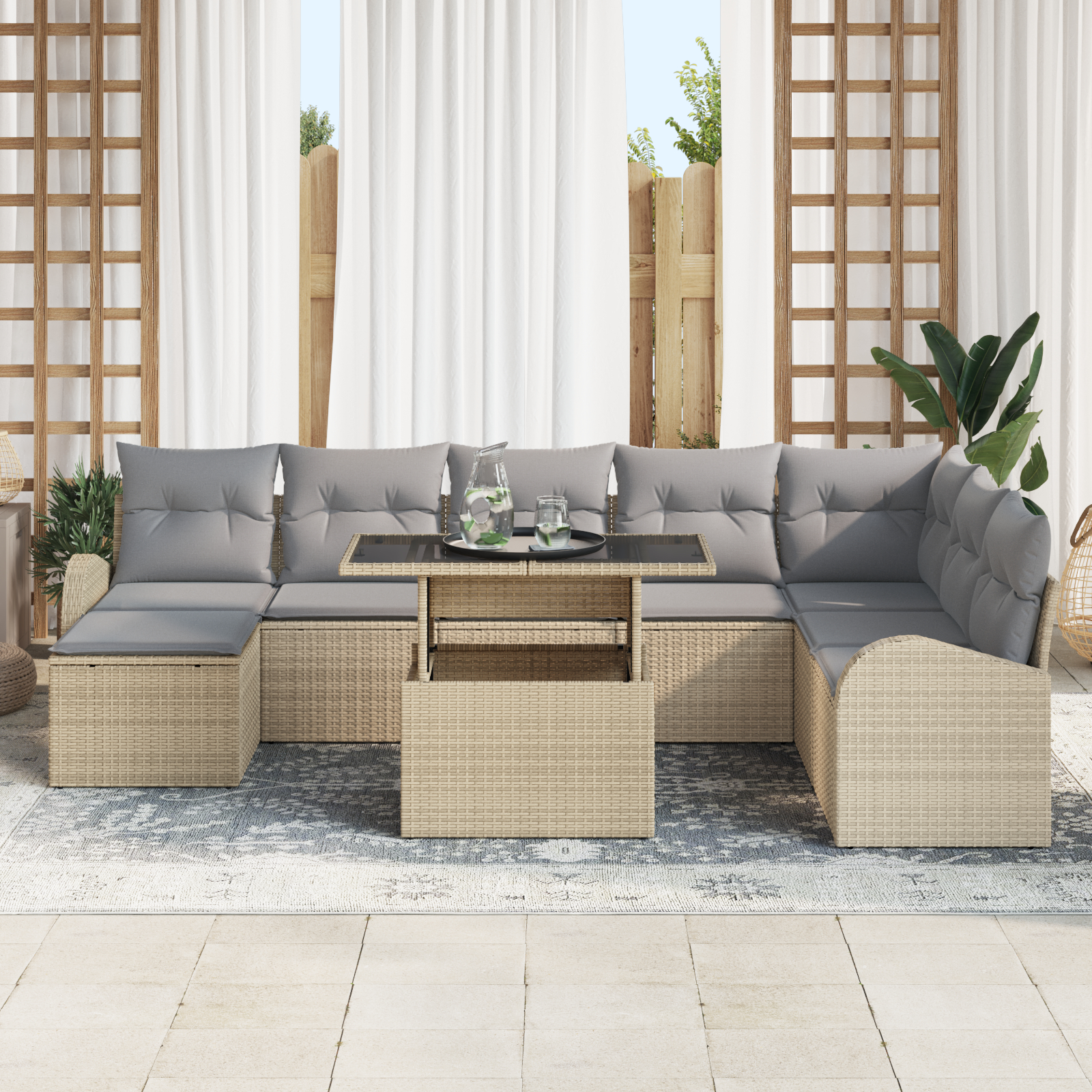vidaXL Set de canapele pentru grădină 9 pcs bej și gri deschis vidaXL Set de canapele pentru grădină 9 pcs bej și gri deschis