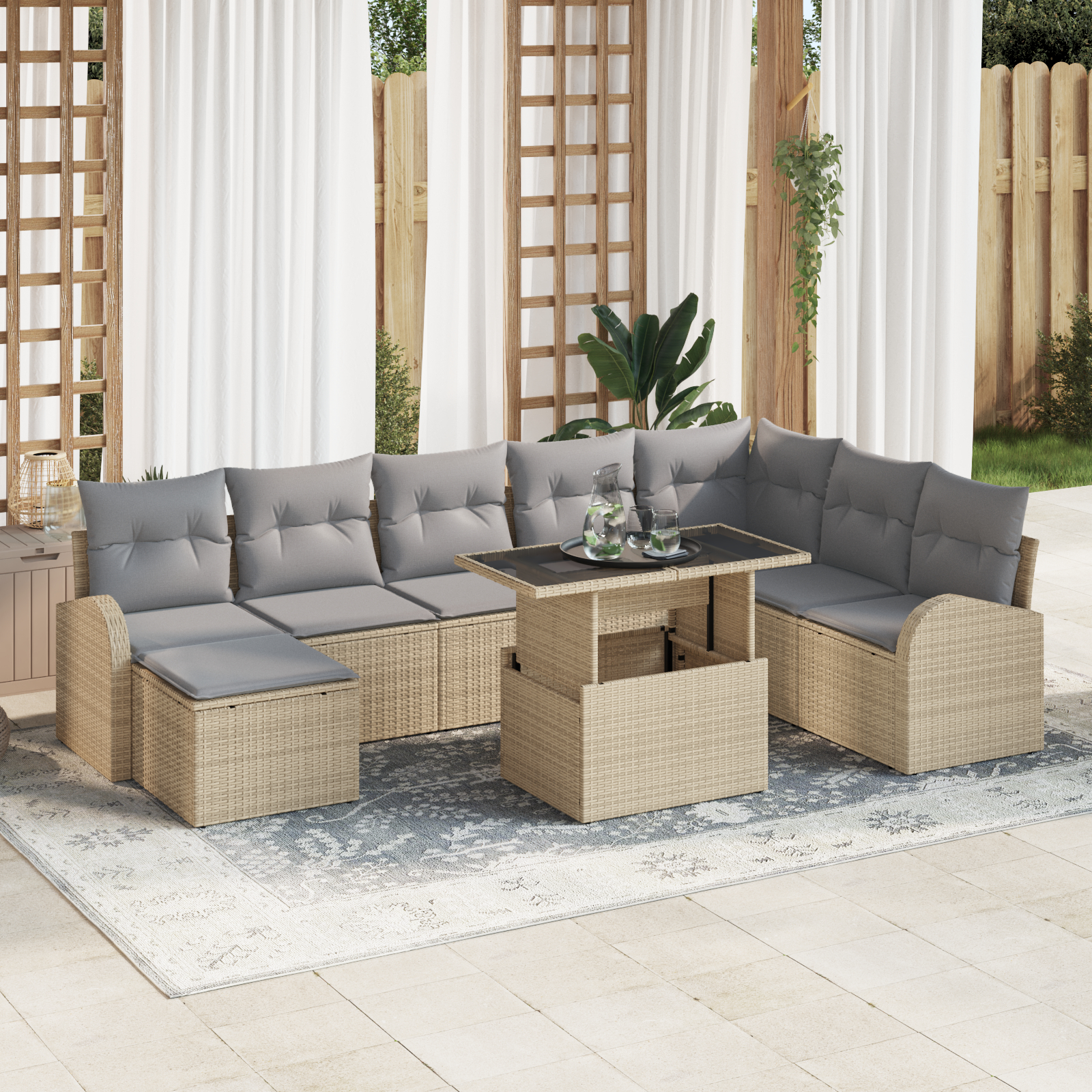vidaXL Set de canapele pentru grădină 9 pcs bej și gri deschis vidaXL Set de canapele pentru grădină 9 pcs bej și gri deschis