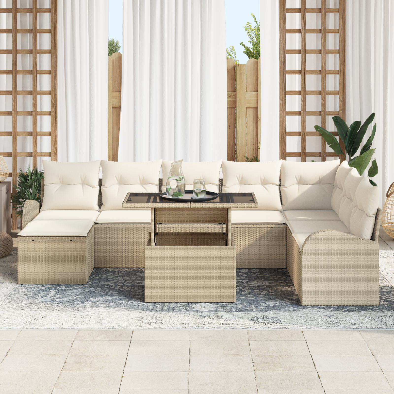 vidaXL Set de canapele pentru grădină cu pernă 9 pcs bej și crem