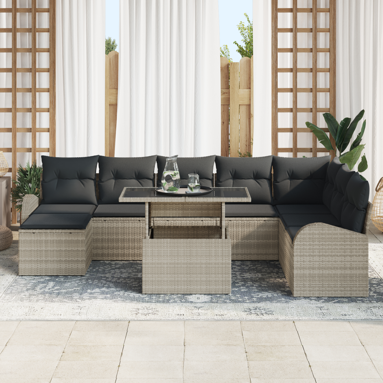 vidaXL Set de canapele pentru grădină cu pernă 9 pcs Gri deschis