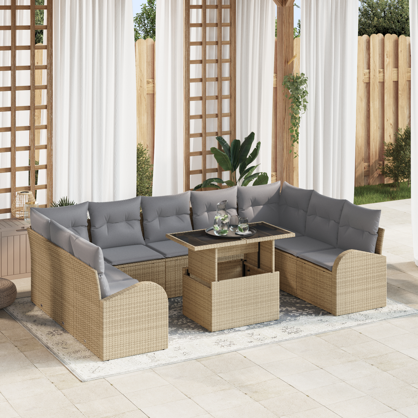 vidaXL Set de canapele pentru grădină 10 pcs bej și gri deschis vidaXL Set de canapele pentru grădină 10 pcs bej și gri deschis
