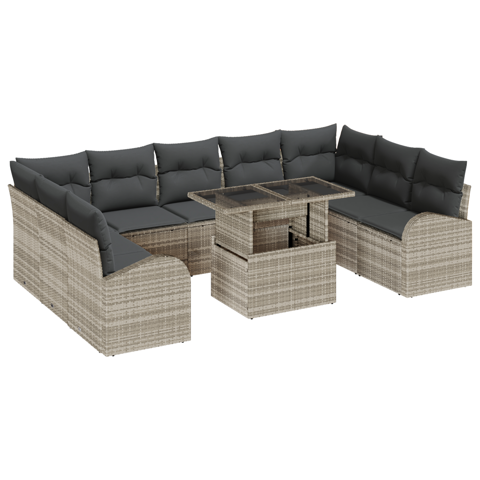 vidaXL Set de canapele pentru grădină cu pernă 10 pcs Gri deschis