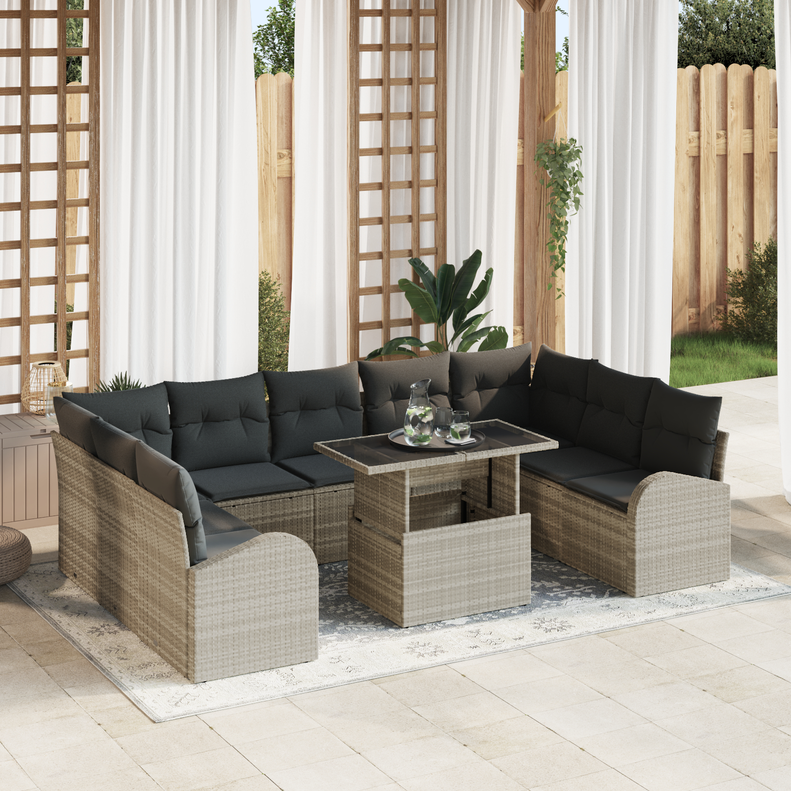 vidaXL Set de canapele pentru grădină cu pernă 10 pcs Gri deschis