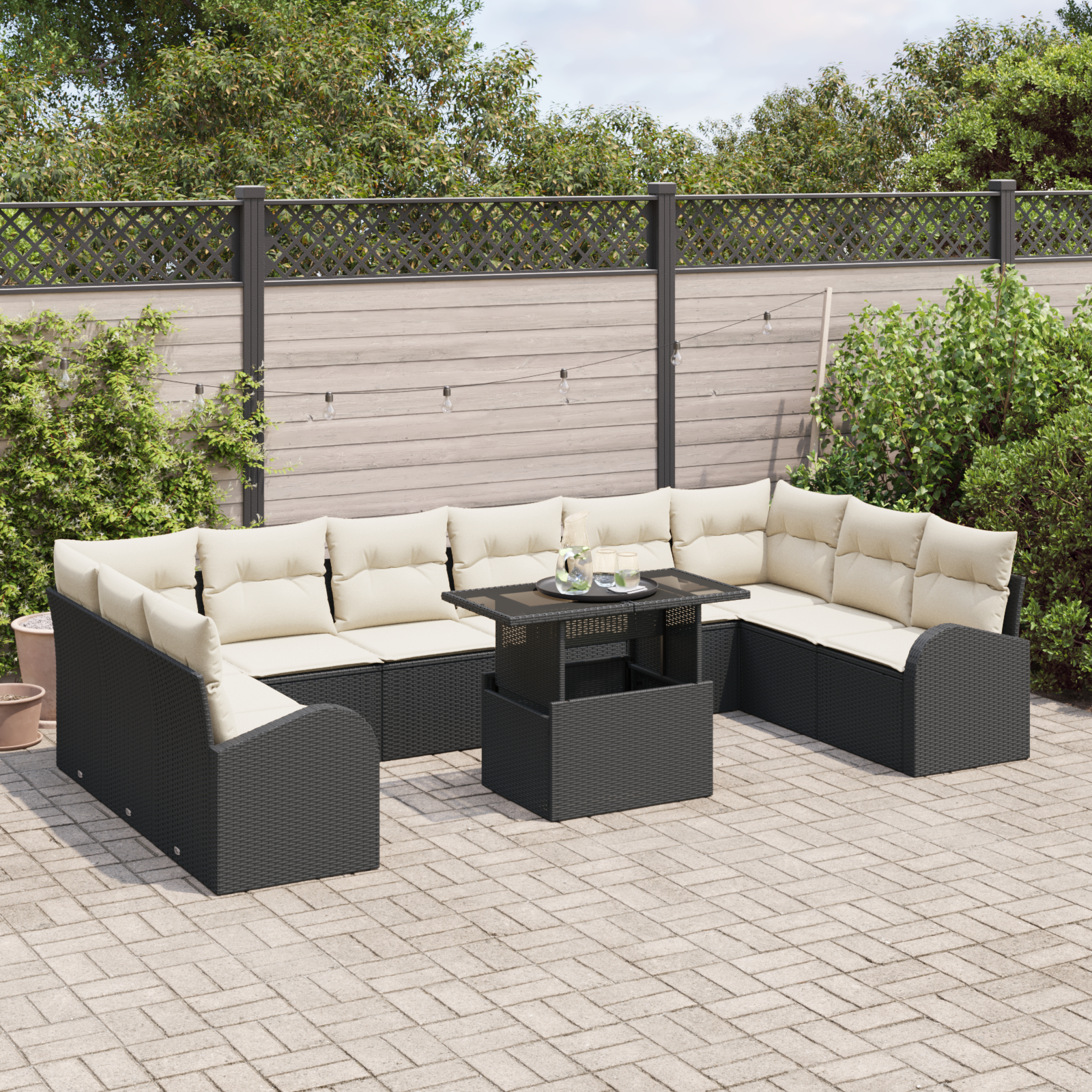 vidaXL Set de canapele pentru grădină cu pernă 11 pcs negru și crem