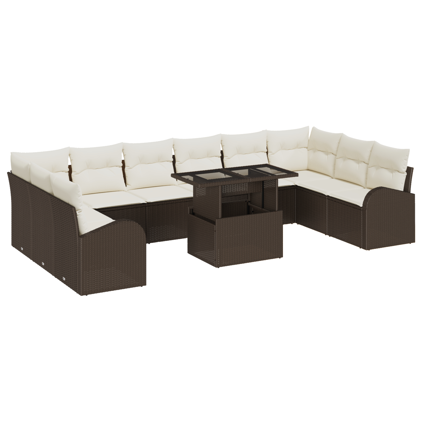 vidaXL Set de canapele pentru grădină cu pernă 11 pcs maro și crem