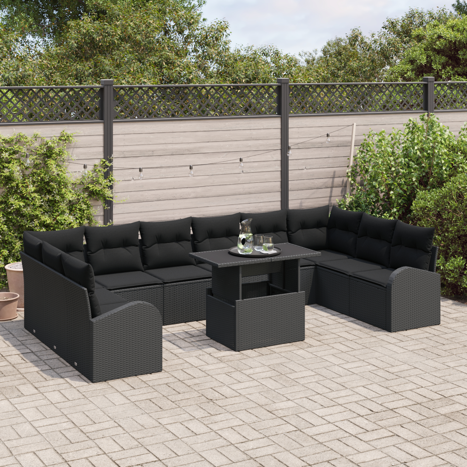 vidaXL Set de canapele pentru grădină 11 pcs Negru 100 x 55 x 73 cm