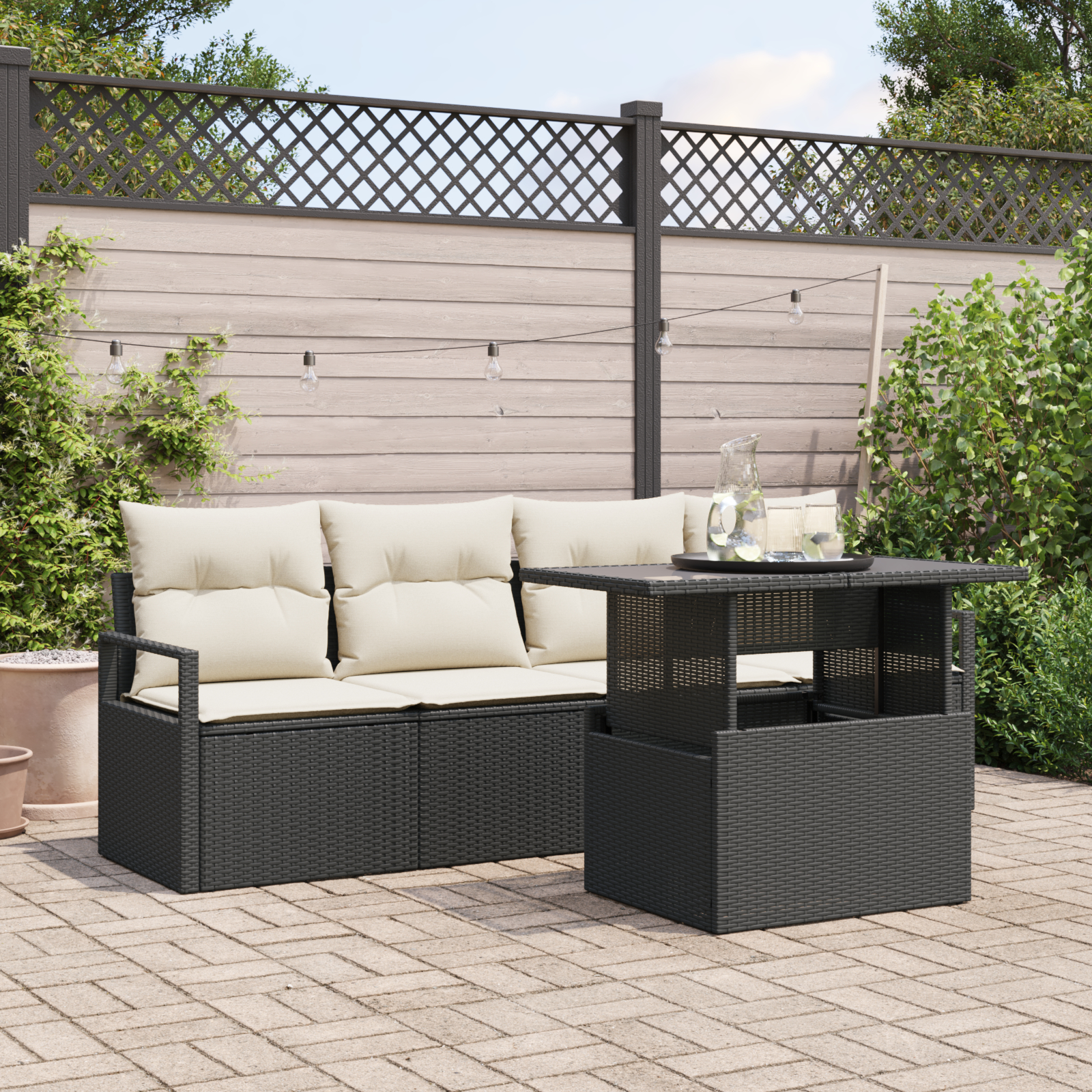 vidaXL Set de canapele pentru grădină cu pernă 5 pcs negru și crem vidaXL Set de canapele pentru grădină cu pernă 5 pcs negru și crem
