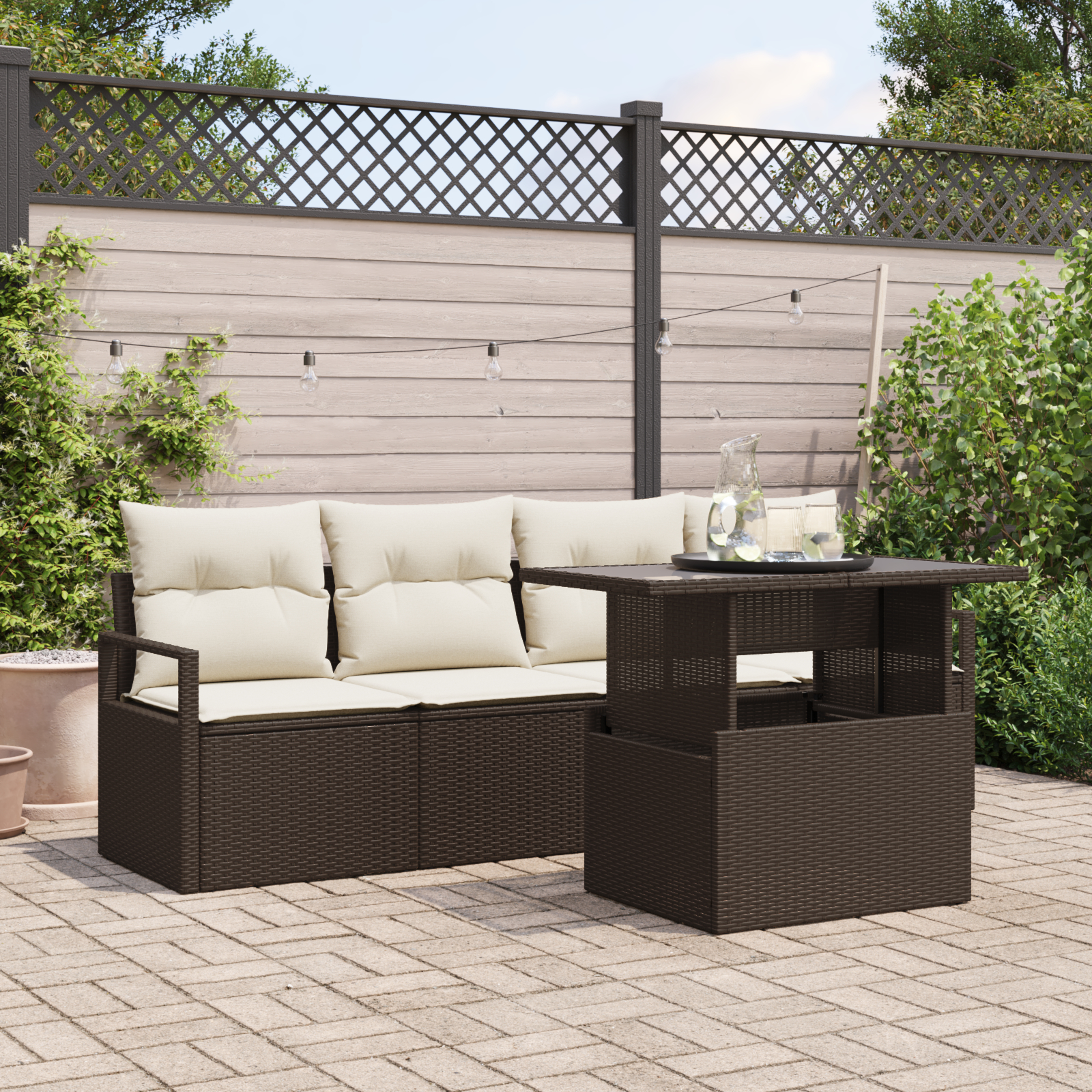 vidaXL Set de canapele pentru grădină cu pernă 5 pcs maro și crem vidaXL Set de canapele pentru grădină cu pernă 5 pcs maro și crem