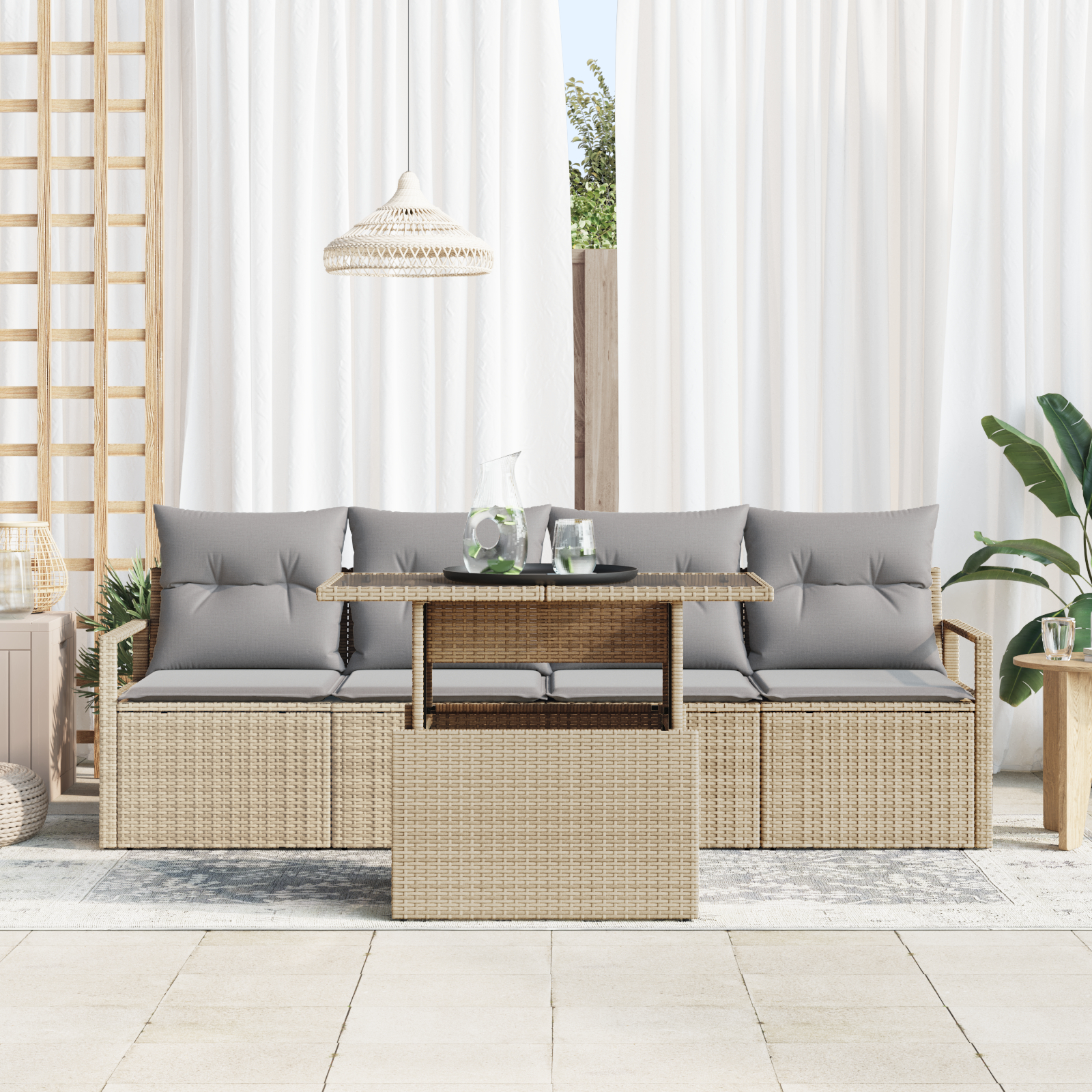 vidaXL Set de canapele pentru grădină Manual 5 pcs bej și gri deschis