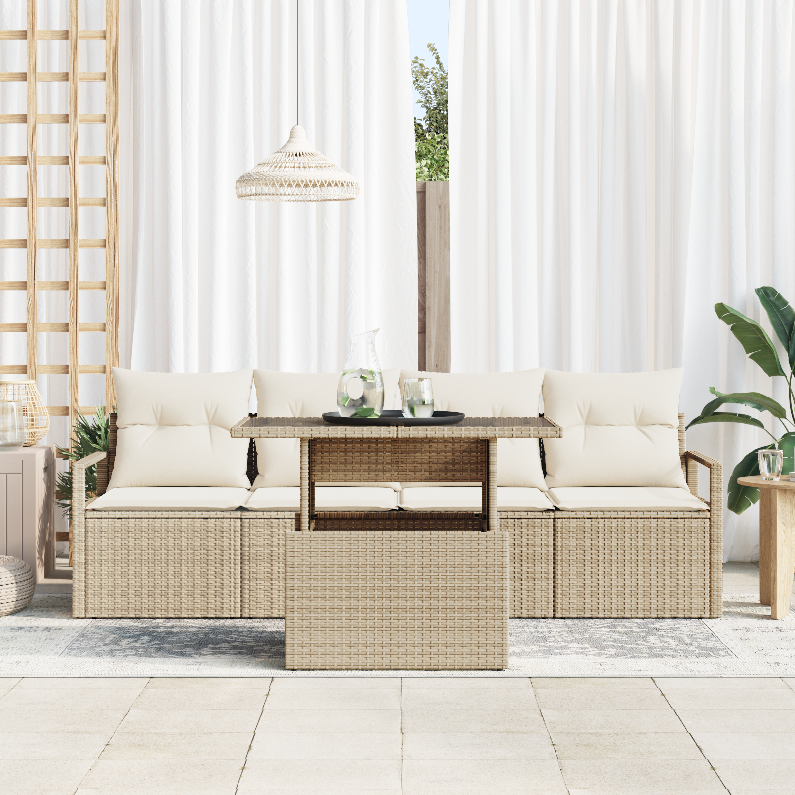 vidaXL Set de canapele pentru grădină cu pernă 5 pcs bej și crem vidaXL Set de canapele pentru grădină cu pernă 5 pcs bej și crem