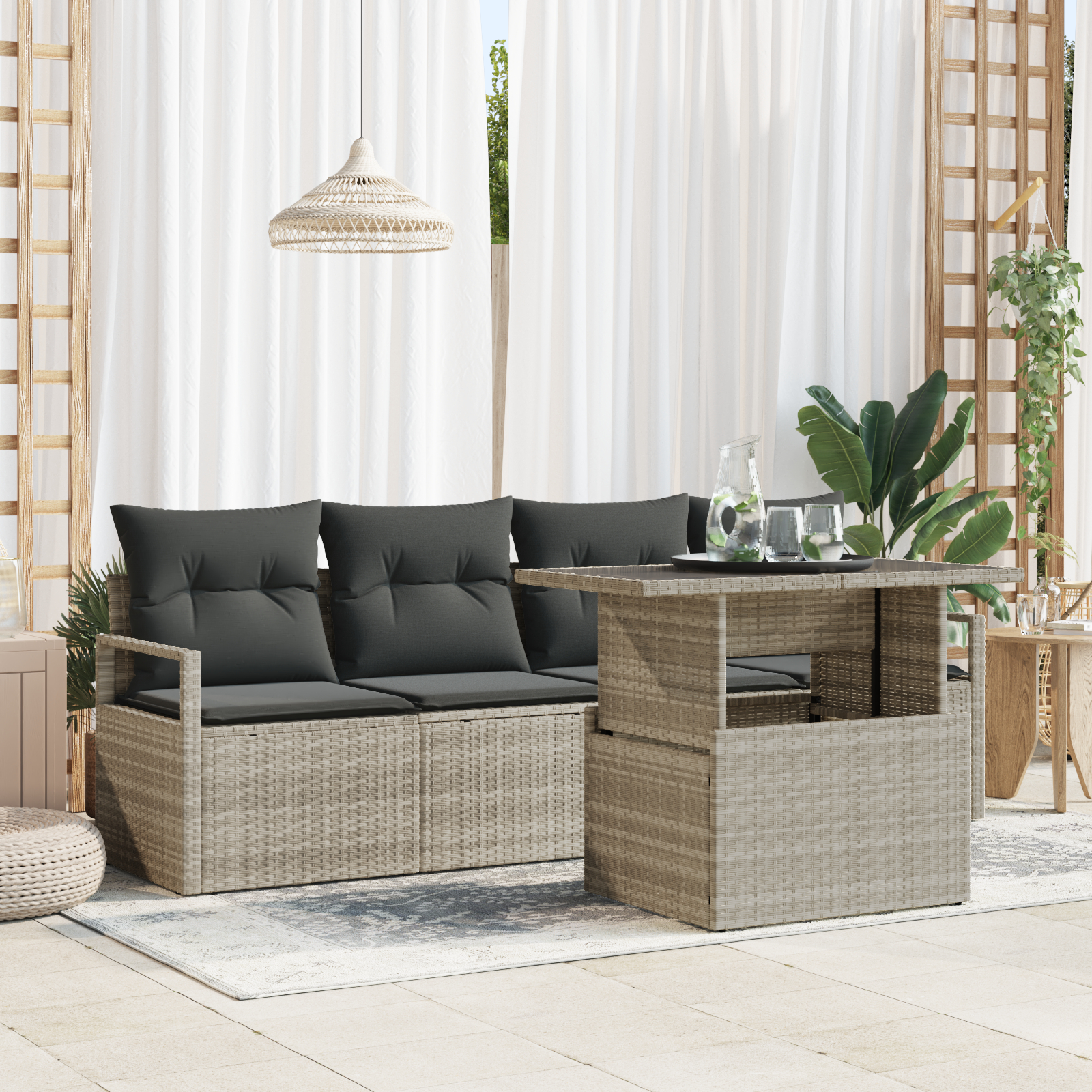 vidaXL Set de canapele pentru grădină cu pernă 5 pcs Gri deschis vidaXL Set de canapele pentru grădină cu pernă 5 pcs Gri deschis