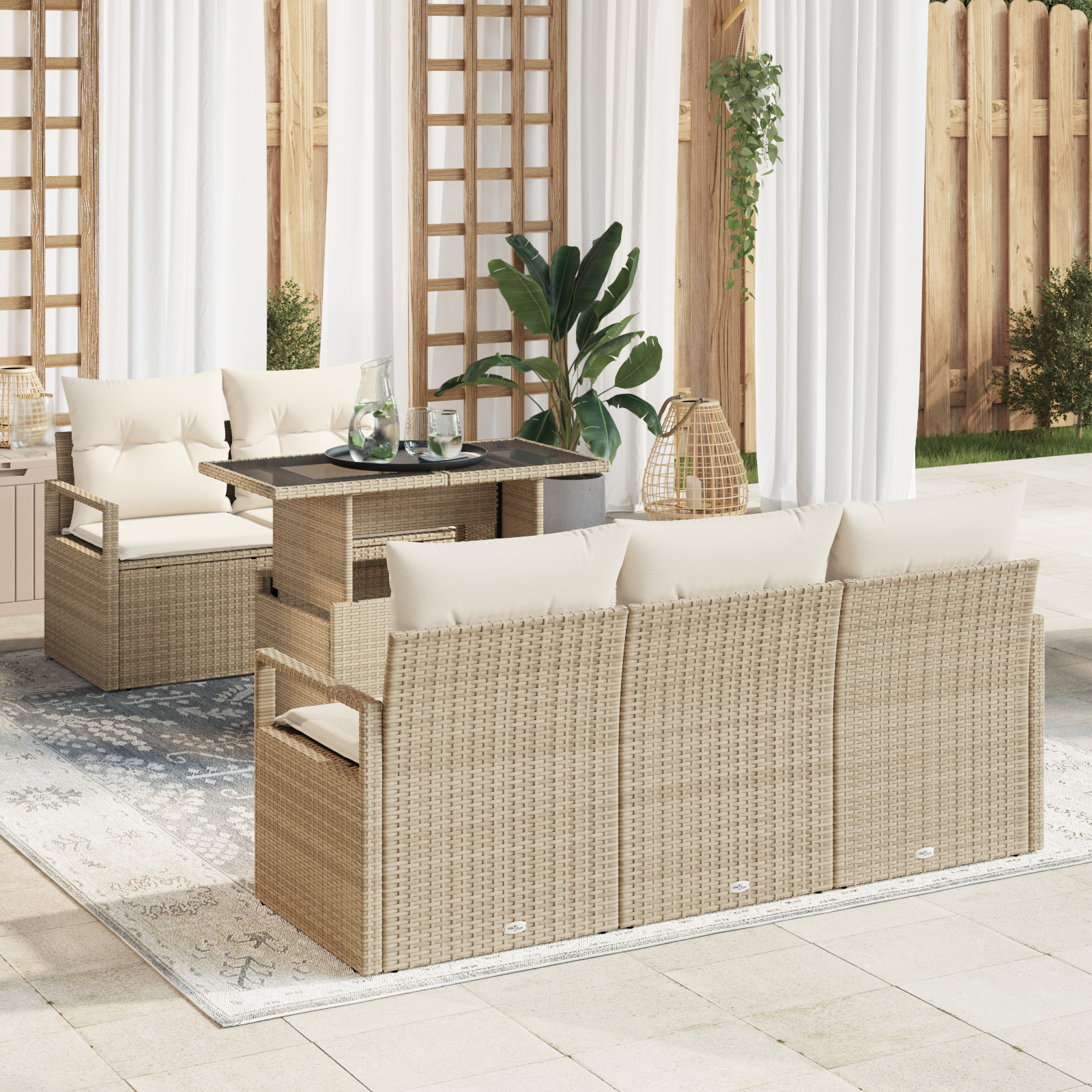 vidaXL Set de canapele pentru grădină cu pernă 6 pcs bej și crem vidaXL Set de canapele pentru grădină cu pernă 6 pcs bej și crem