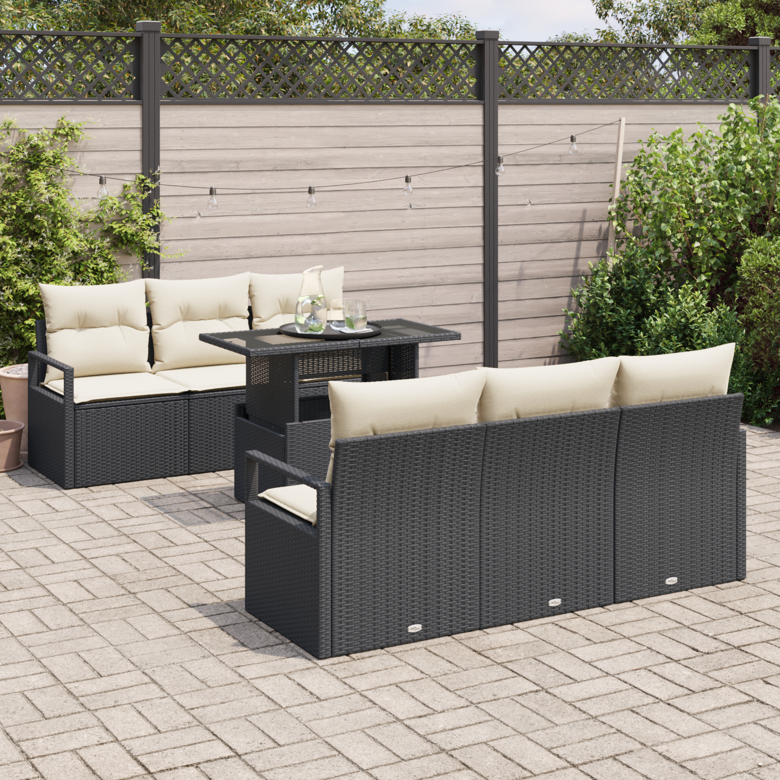 vidaXL Set de canapele pentru grădină cu pernă 7 pcs negru și crem vidaXL Set de canapele pentru grădină cu pernă 7 pcs negru și crem