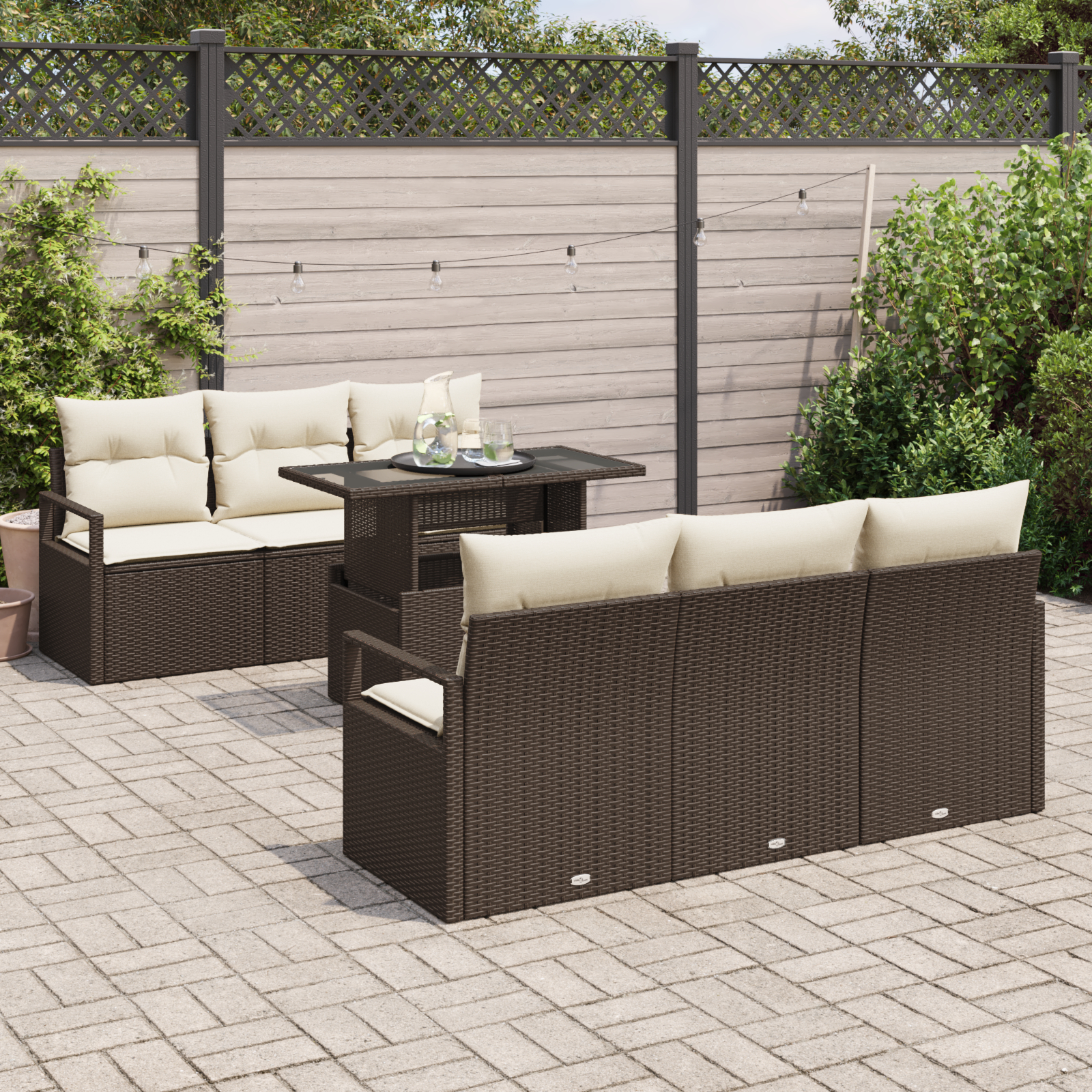 vidaXL Set de canapele pentru grădină cu pernă 7 pcs maro și crem vidaXL Set de canapele pentru grădină cu pernă 7 pcs maro și crem