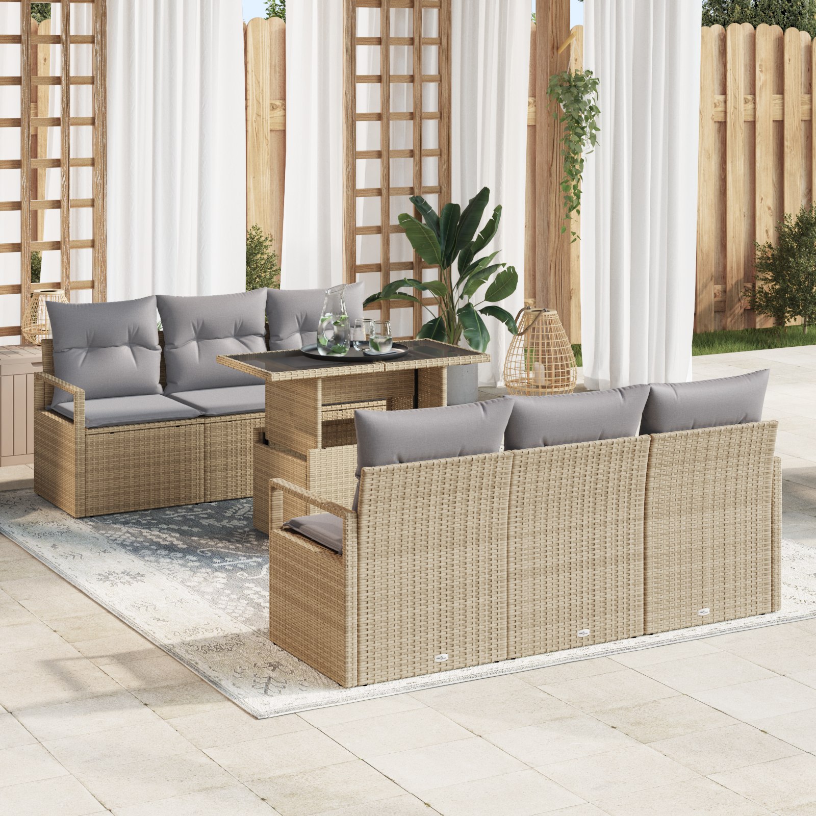 vidaXL Set de canapele pentru grădină Manual 7 pcs bej și gri deschis