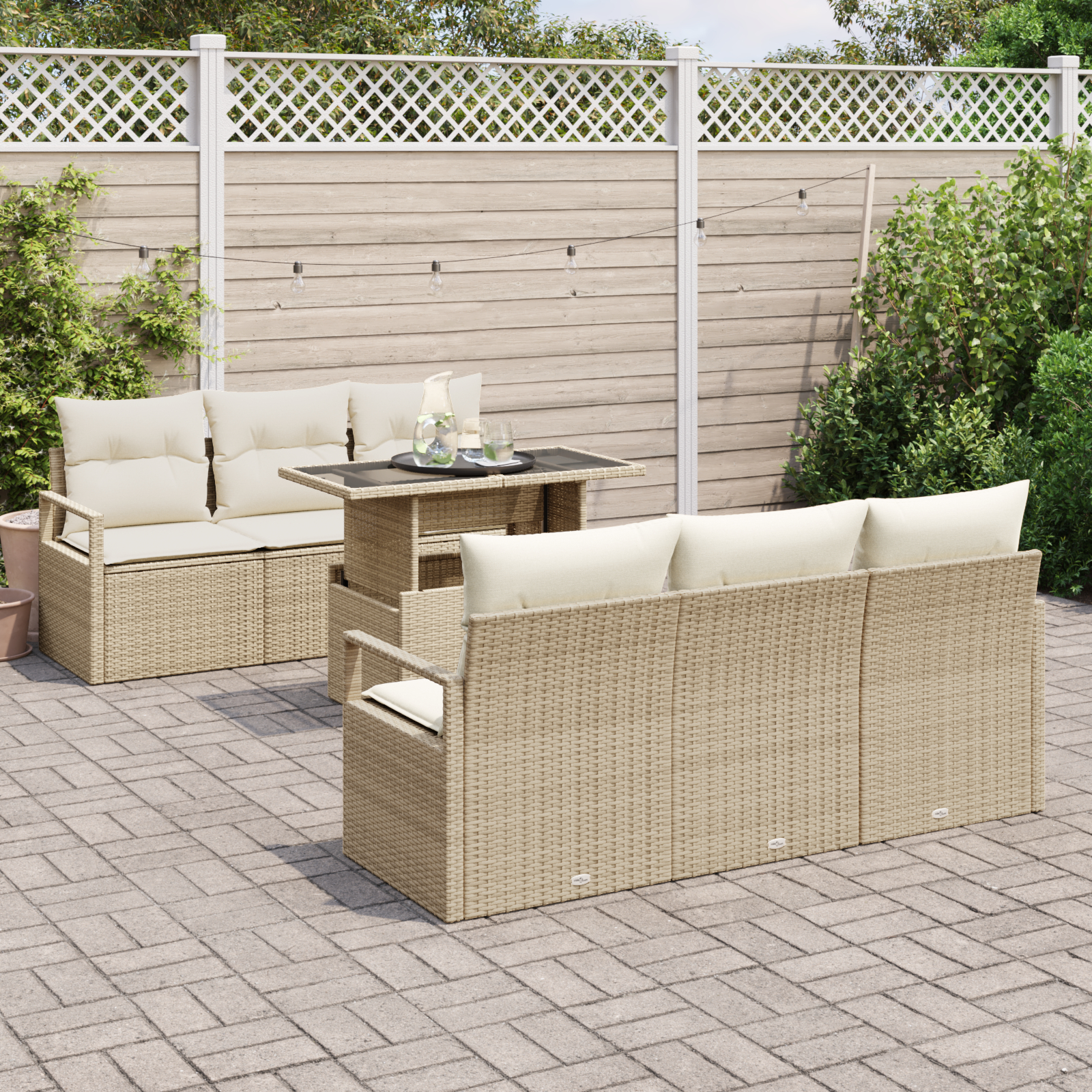 vidaXL Set de canapele pentru grădină cu pernă 7 pcs bej și crem vidaXL Set de canapele pentru grădină cu pernă 7 pcs bej și crem