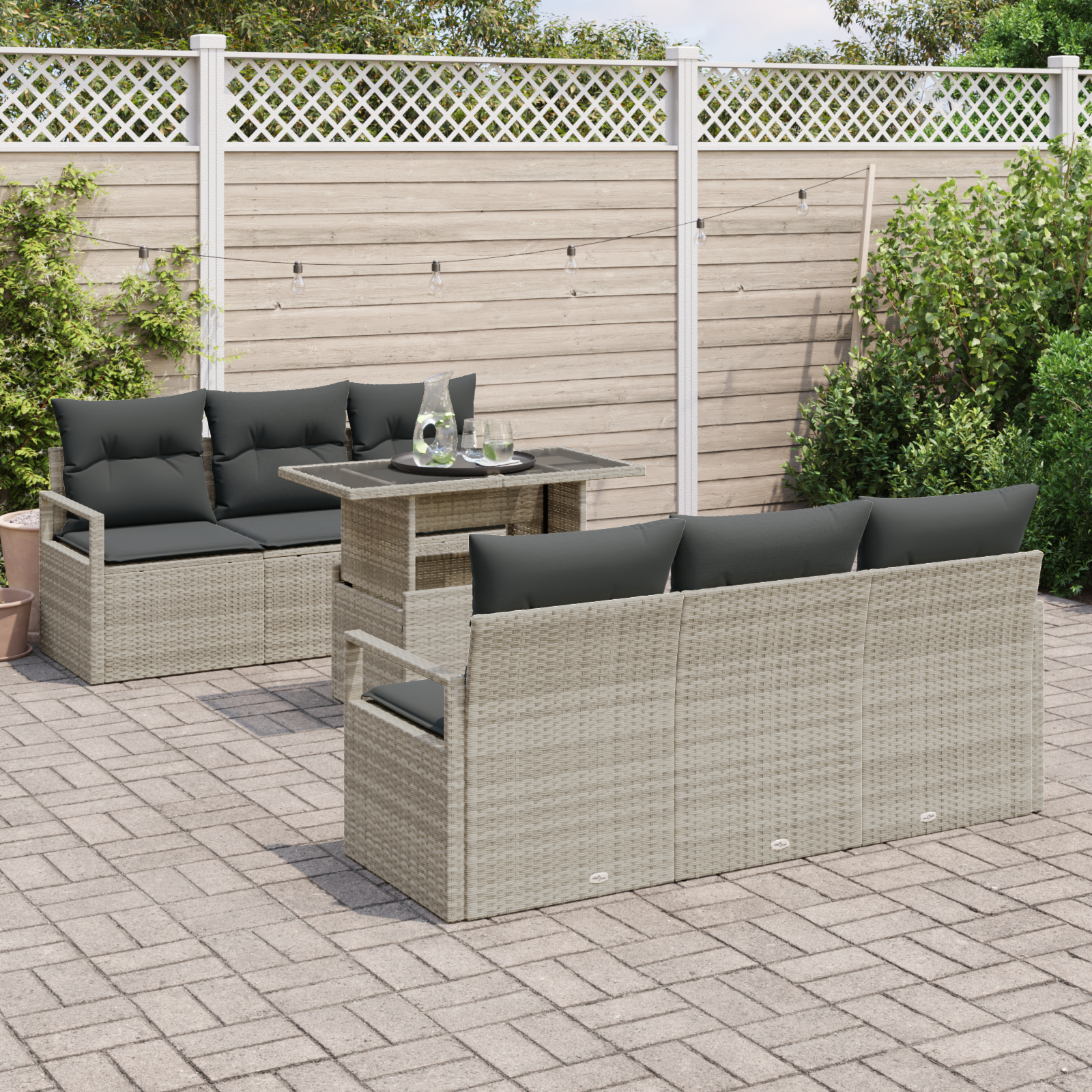 vidaXL Set de canapele pentru grădină cu pernă 7 pcs Gri deschis