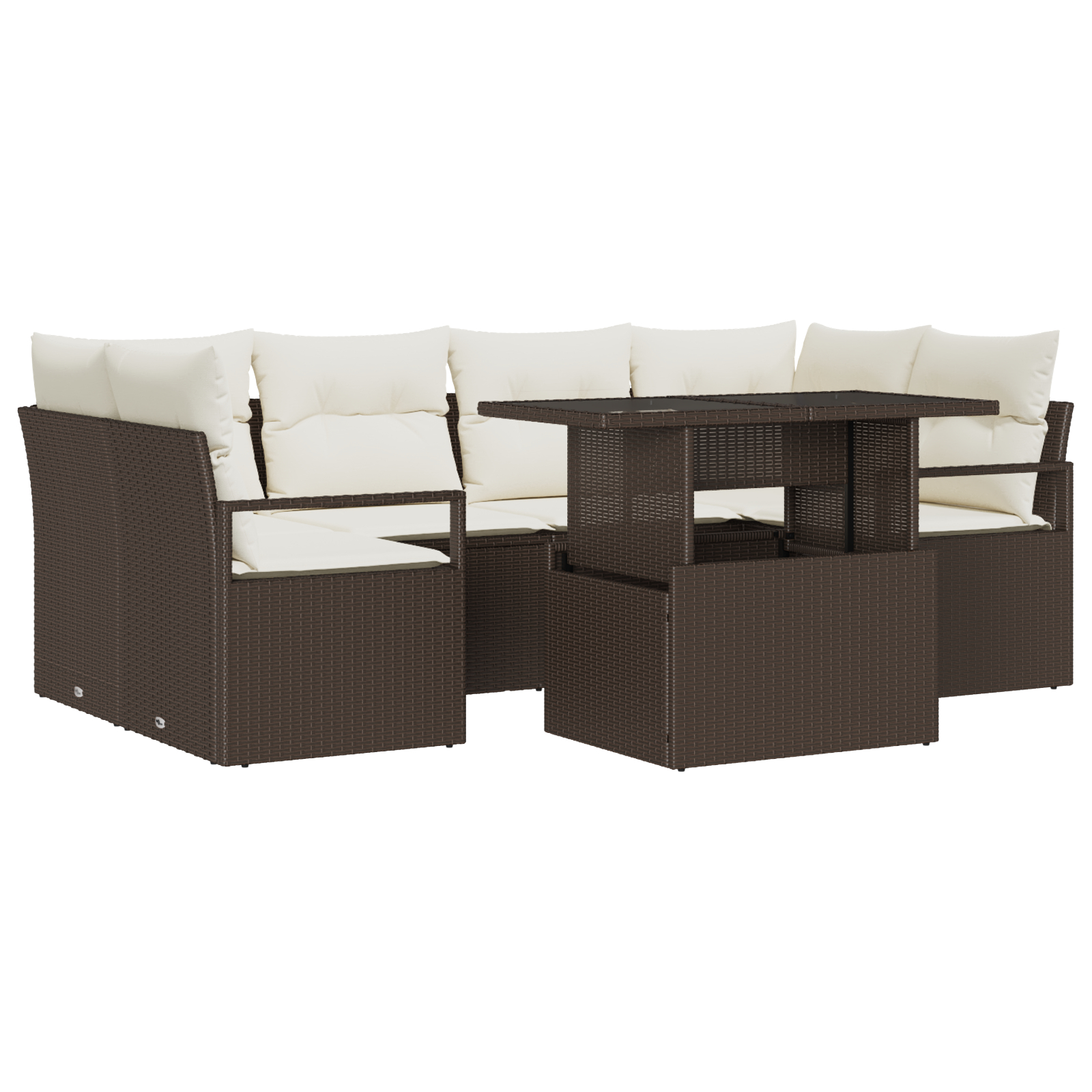vidaXL Set de canapele pentru grădină cu pernă 7 pcs maro și crem